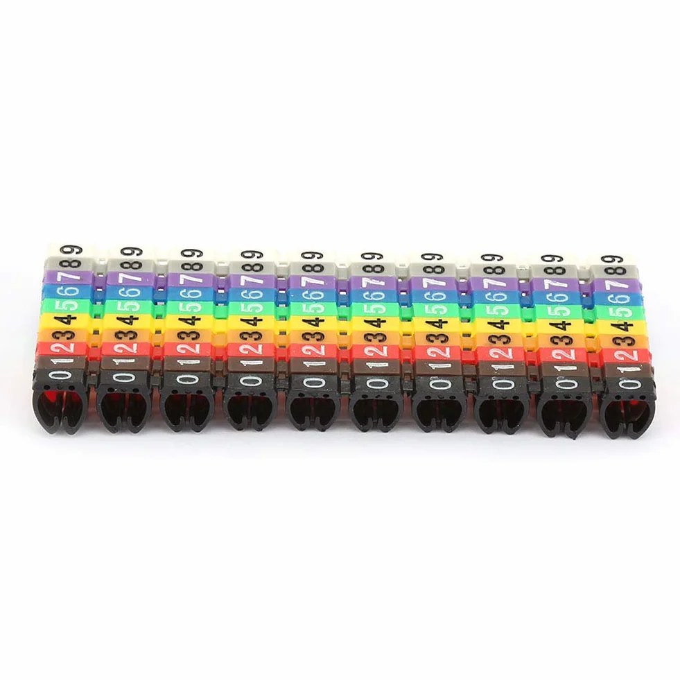 Akozon C-Shaped Coded Clip na plastikowym kablu Identyfikacja Przewodu Przewodu Oznacznik do kabla Kolorowa cyfrowa etykieta z przewodem cyfrowym (1,5 mm²)