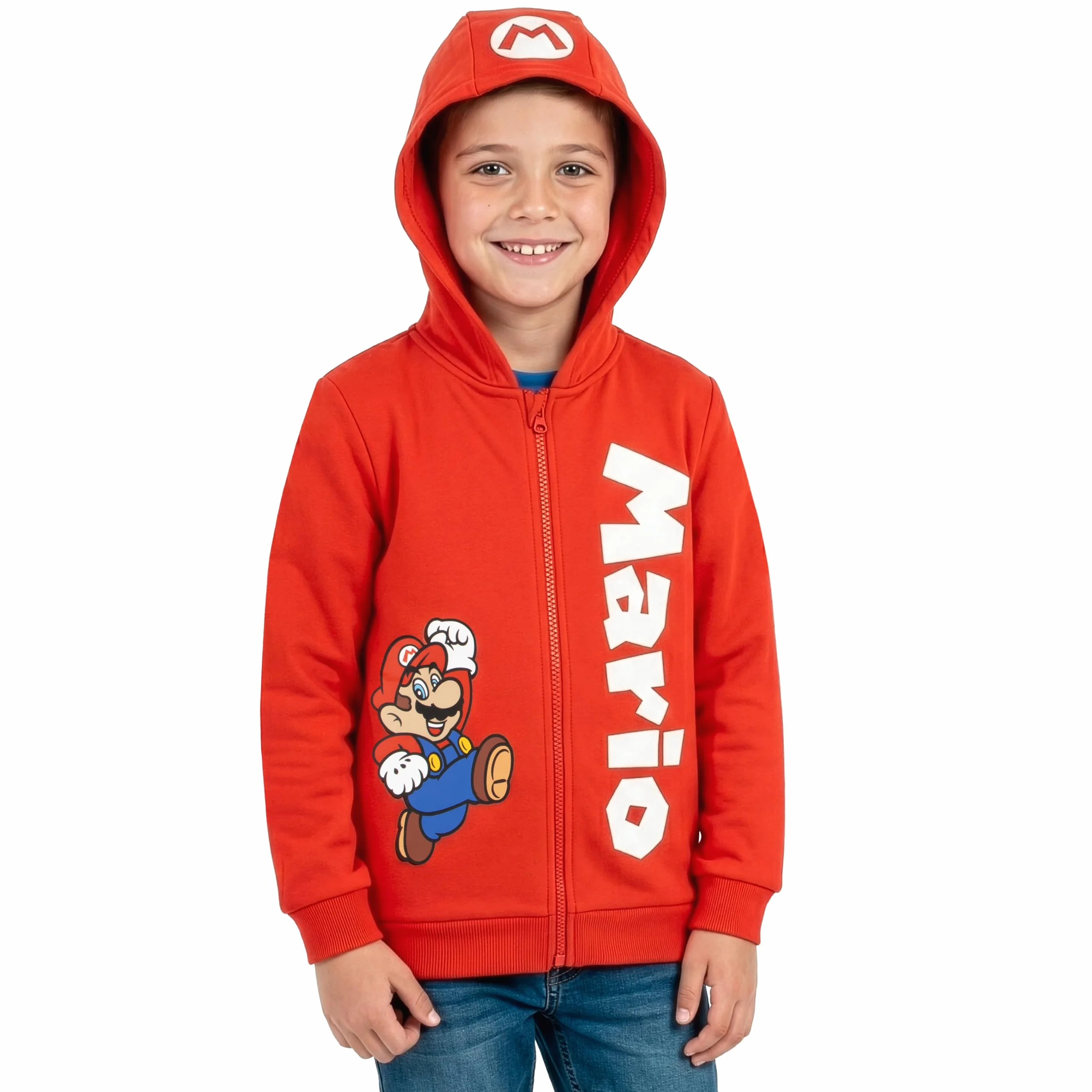 Bluza Z Kapturem Super Mario Dla Chłopców, Czerwona Bluza Mario Dla Dzieci, Dziecięca Rozpinana Z Zamkiem