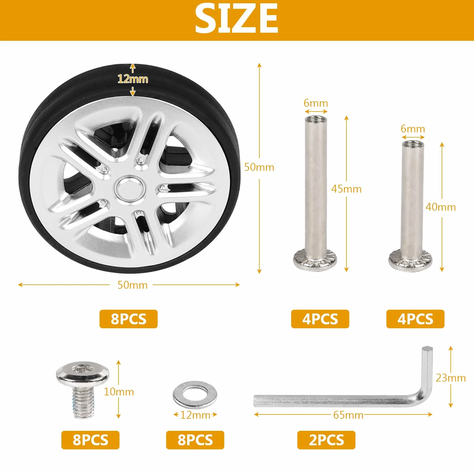 EXLECO 8 sztuk zapasowych kółek do walizki 50 x 11 mm gumowych zestaw naprawczy