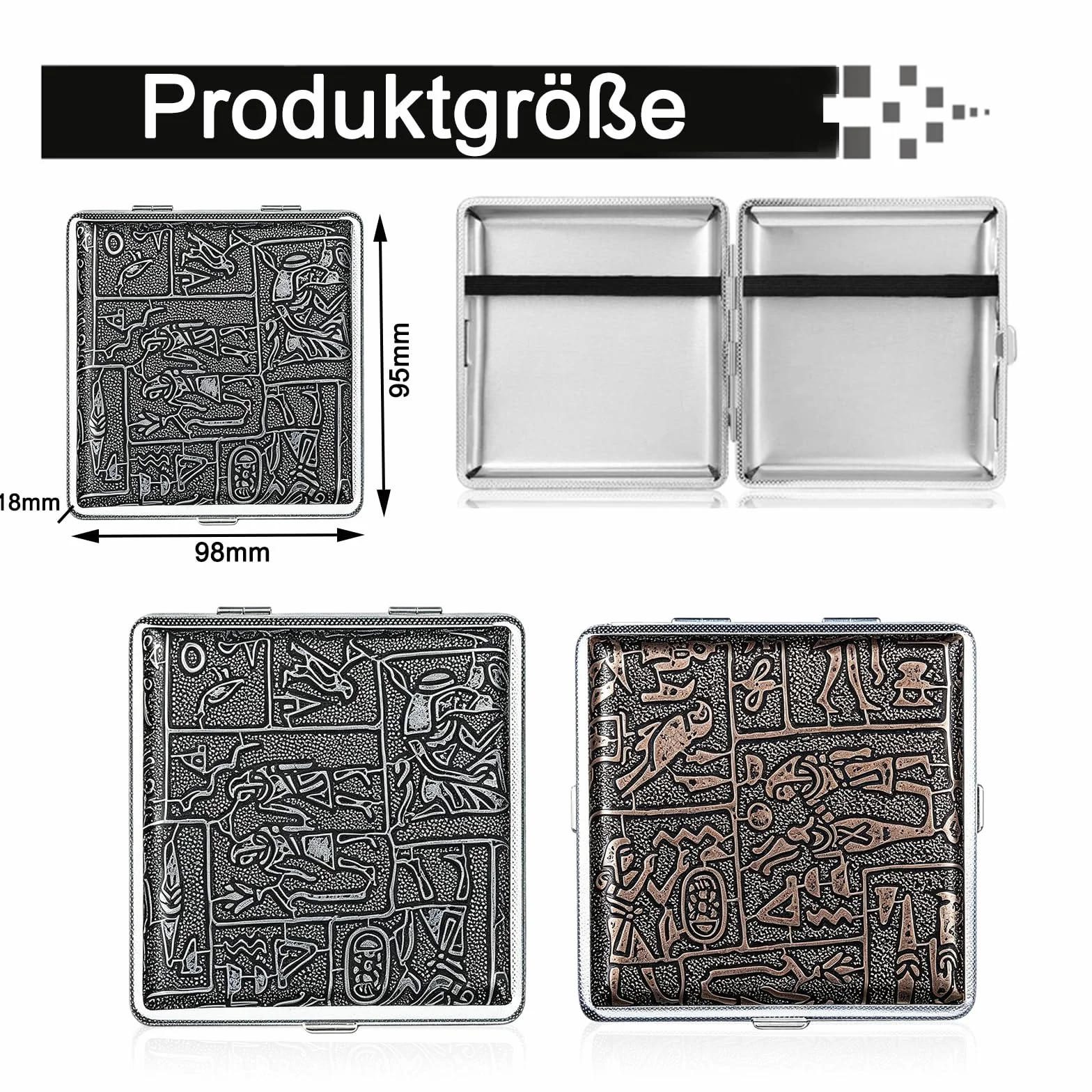 Papierośnica ze stali nierdzewnej 2 sztuki na 20 papierosów 9,5 x 9,8 x 1,8 cm srebrna złota