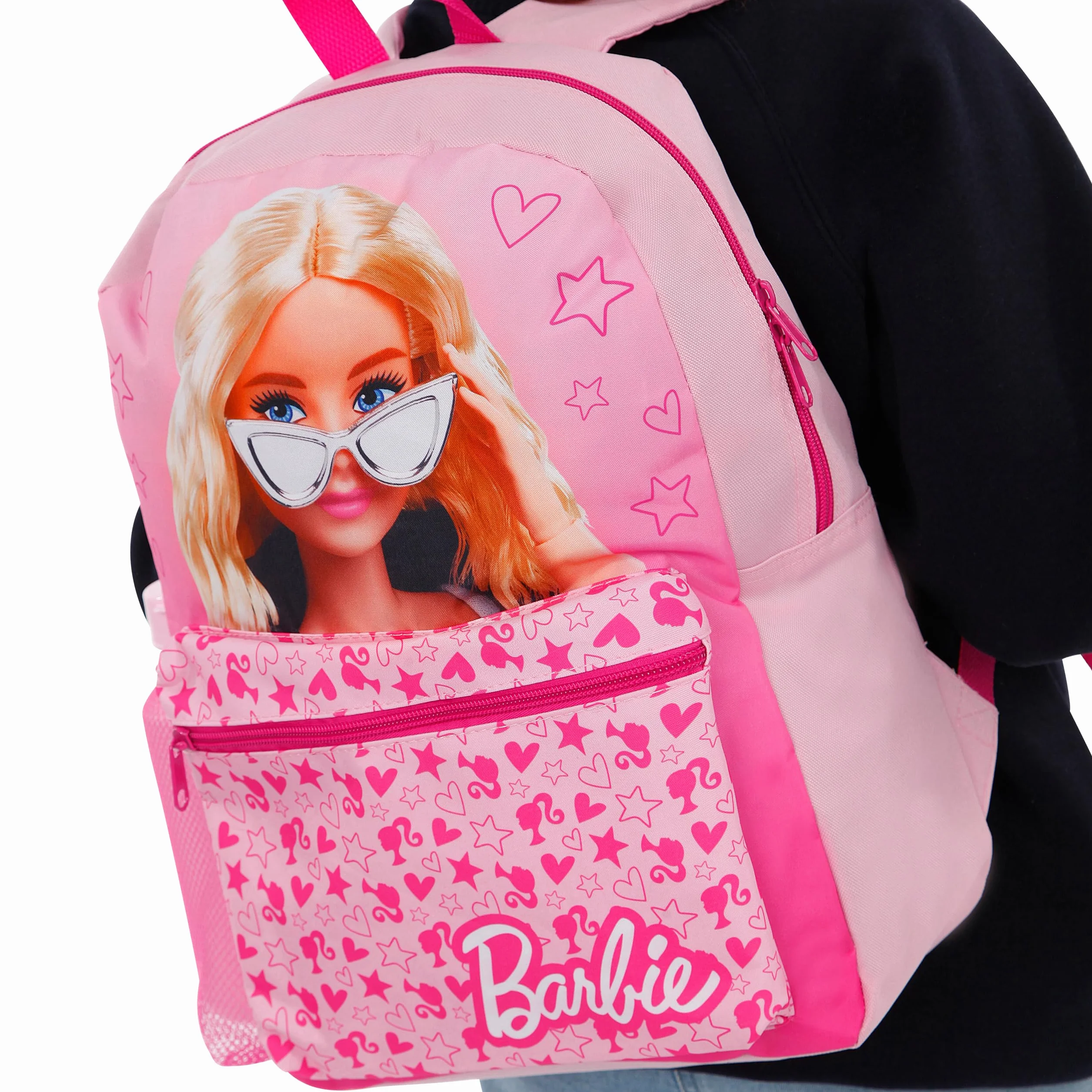 Zestaw Barbie Plecak i Torba na Lunch 4 części | Zestaw Torebki Szkolnej dla Dziewczynek | Plecak dla Dziewczynek, Torba na Lunch, Butelka na Wodę i Etui na Ołówki | Oficjalne Towary | Różowy