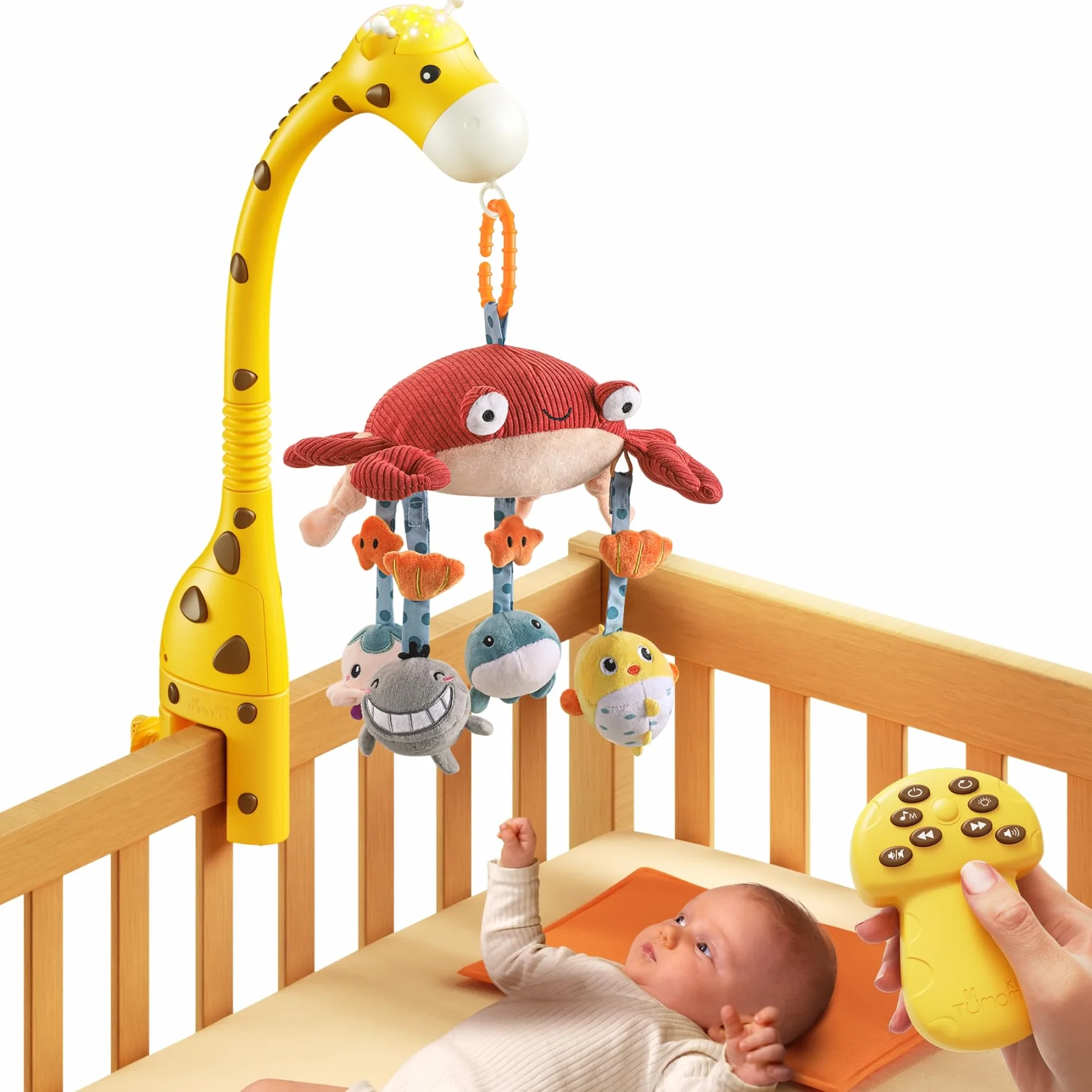 tumama Baby 0-6 miesięcy łóżeczko mobilne łóżeczko zabawki żyrafa oświetlenie muzyczne lustro miękkie wiszące grzechotki kołysanka obrotowy projektor spanie Auto Off niemowlę noworodek prezent