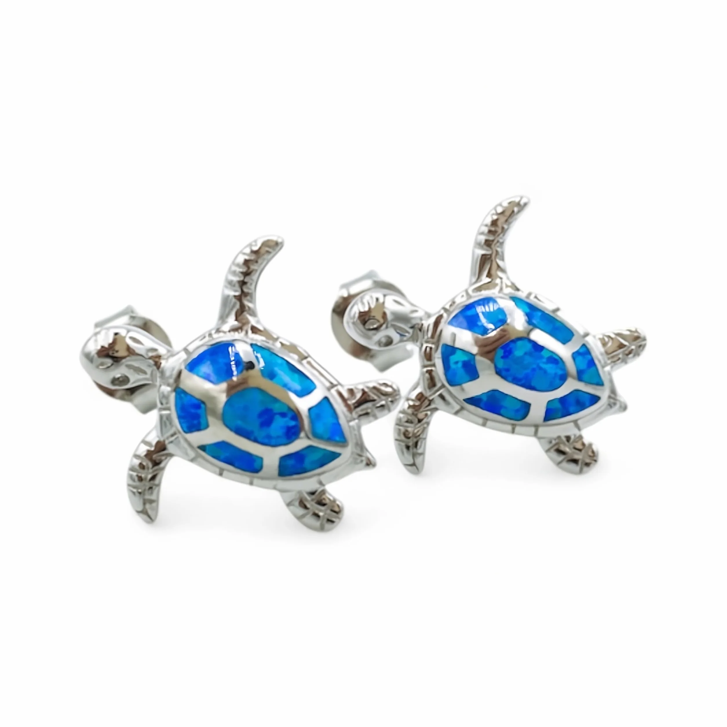 Turtles żółw ze srebra próby 925 z GPS Live Tracking + aplikacja – kolczyki damskie na chrzciny, dla dziewcząt, kobiet, prezent, 2,5 x 2,5 cm, srebro wysokiej próby 925, opal