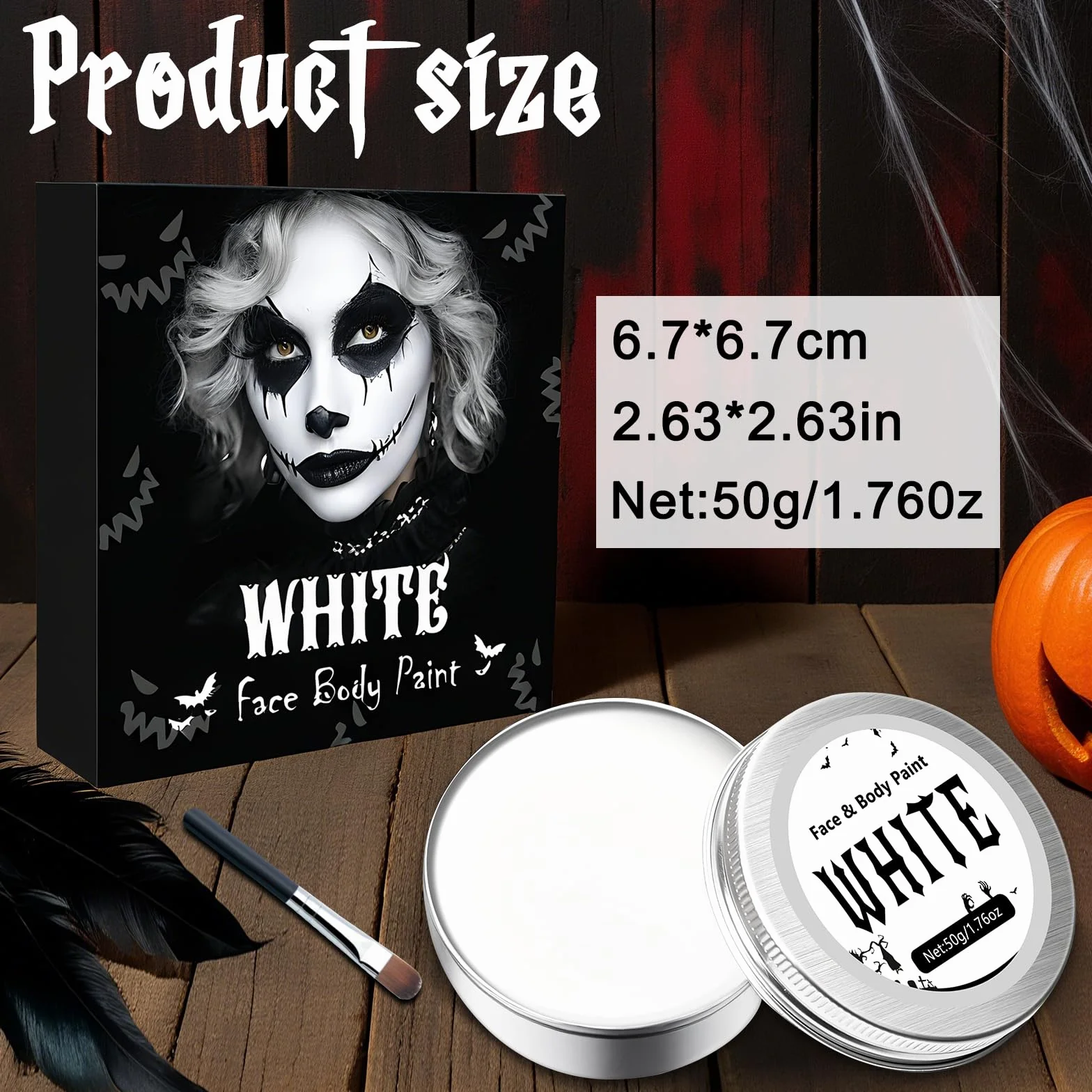 Zestaw do makijażu na Halloween, biały zestaw do makijażu dla dorosłych i dzieci, 50 g, kolor biały do malować twarzy, ciała, wampira, SFX, zombie