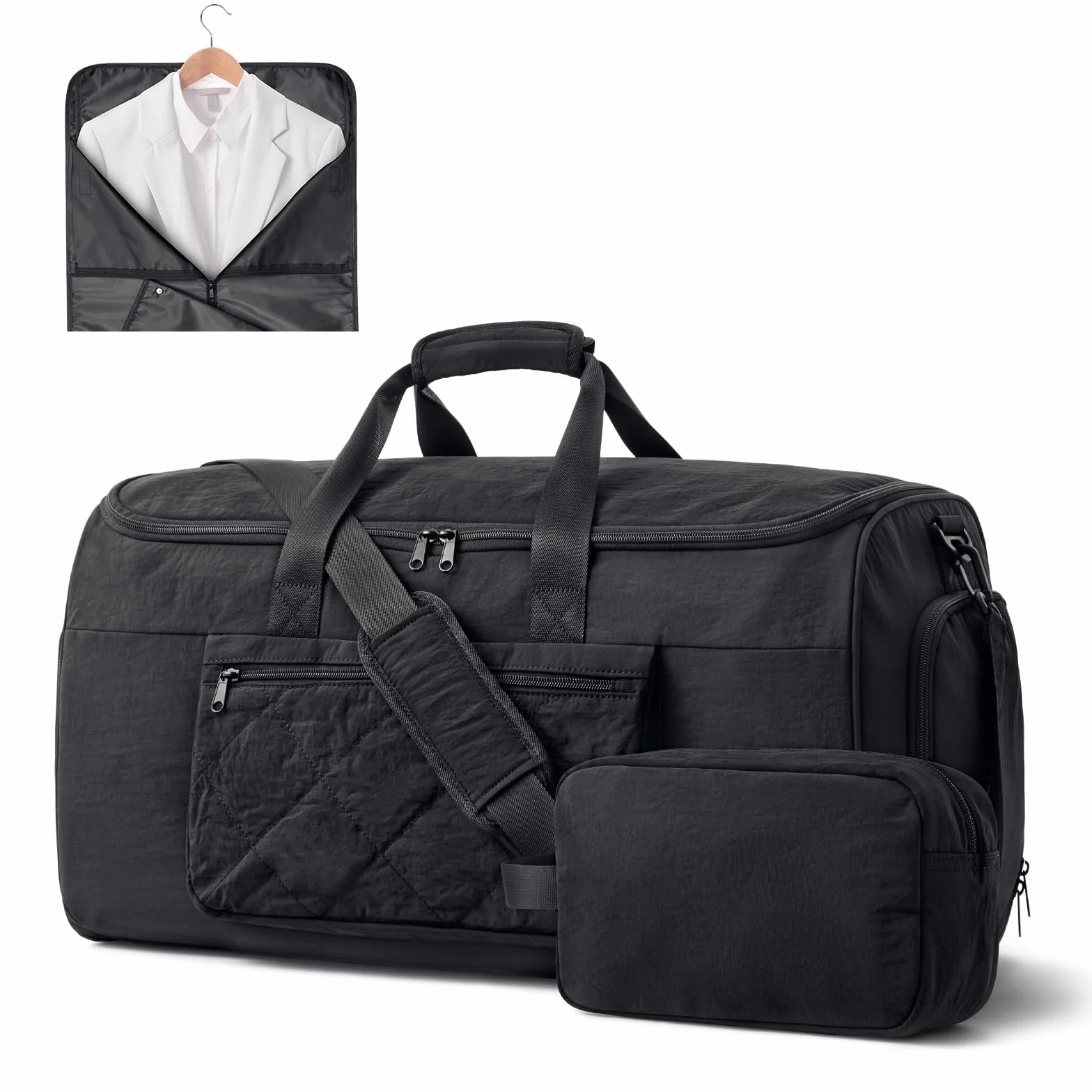 S-ZONE 50L Unisex 2-w-1 Przekształcalna torba na ubrania z nylonu, torba na garnitur, torba na garnitury, torba na ubrania do przenoszenia z wbudowanym kosmetyczkiem, czarny