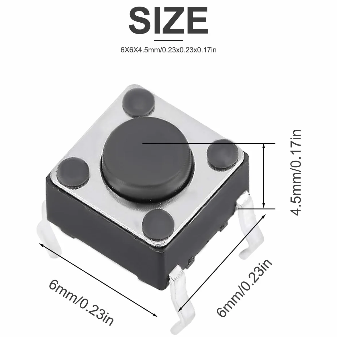 Miniaturowy przełącznik mikro, 4-pinowy przycisk taktyczny 6 x 6 x 4,5 mm chwilowy dotykowy przełącznik przyciskowy dotykowy komponenty elektroniczne, do panelu PCB (100 sztuk)