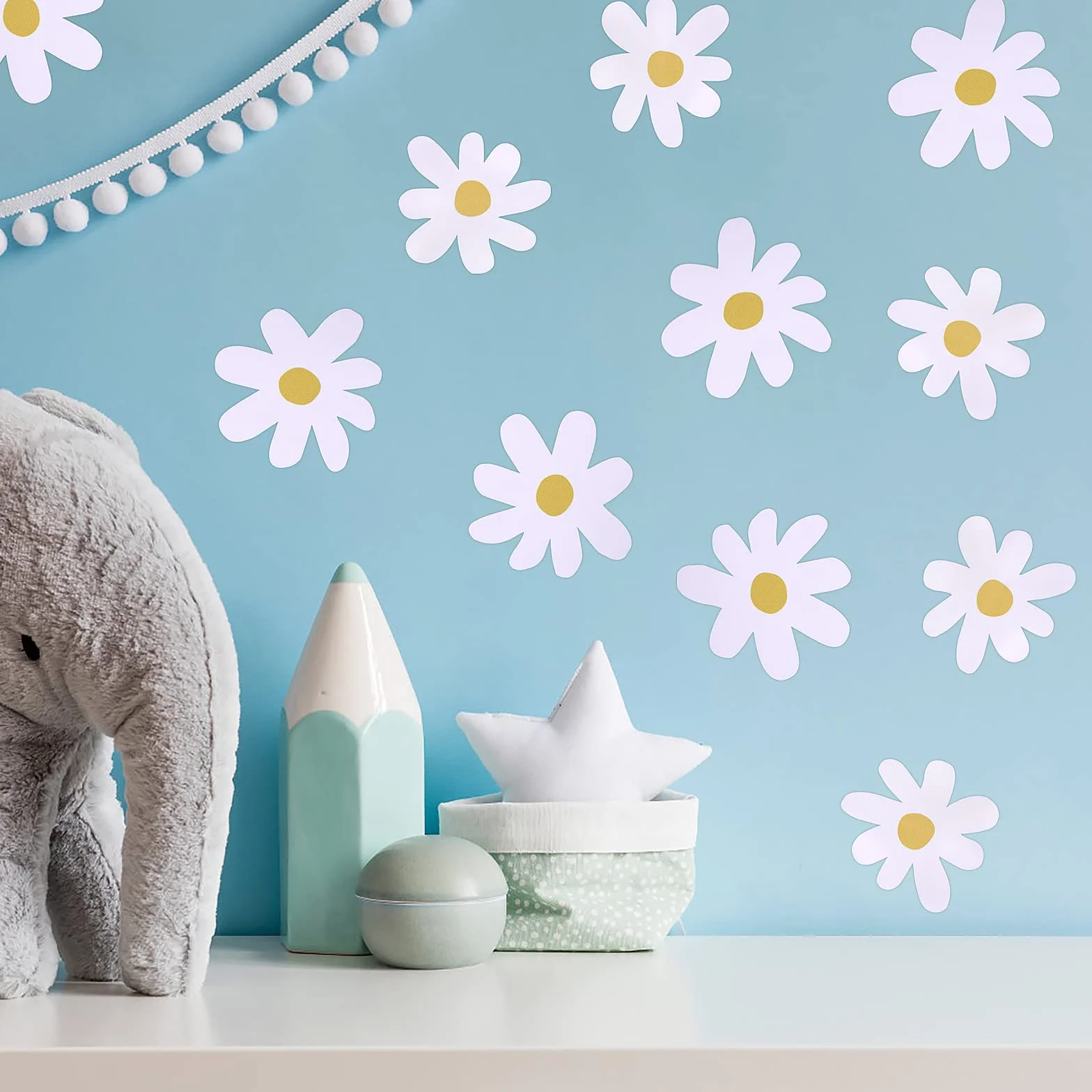 36 sztuk tatuaży ściennych do pokoju dziecięcego, białe, stokrotki, samoprzylepne, naklejki ścienne, dekoracja ścienna, dekoracja ścienna w stylu boho, dla dziewcząt i chłopców, do pokoju dziecięcego,