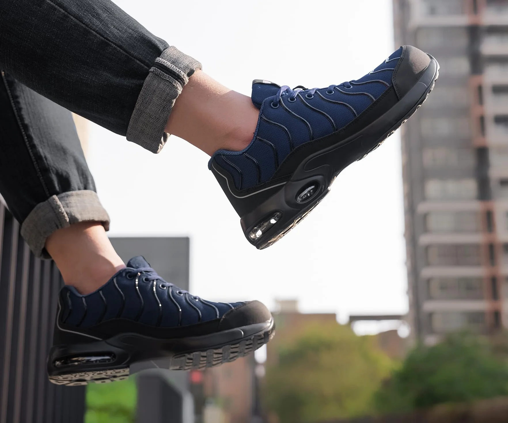 LARNMERN Buty robocze dla mężczyzn i kobiet, lekkie, szerokie i normalne, uniseks, odporne na przebicie, sportowe buty ochronne, stalowe nasadki, komfortowe, oddychające, amortyzacja, poduszka
