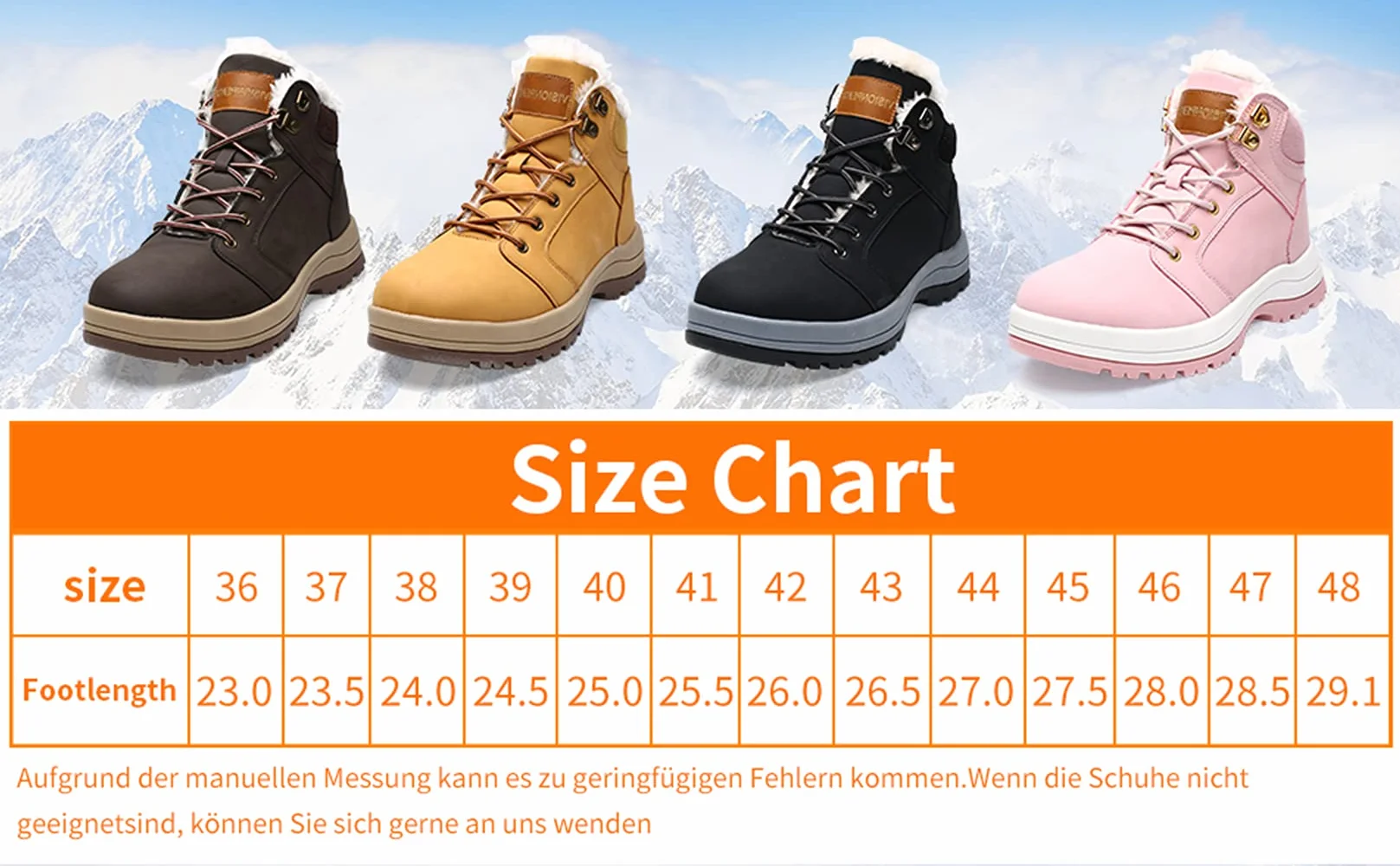 visionreast Ciepłe buty zimowe z podszewką, unisex, wodoszczelne, buty trekkingowe, buty zimowe, dla mężczyzn i kobiet, antypoślizgowe, sznurowane, do aktywności na świeżym powietrzu