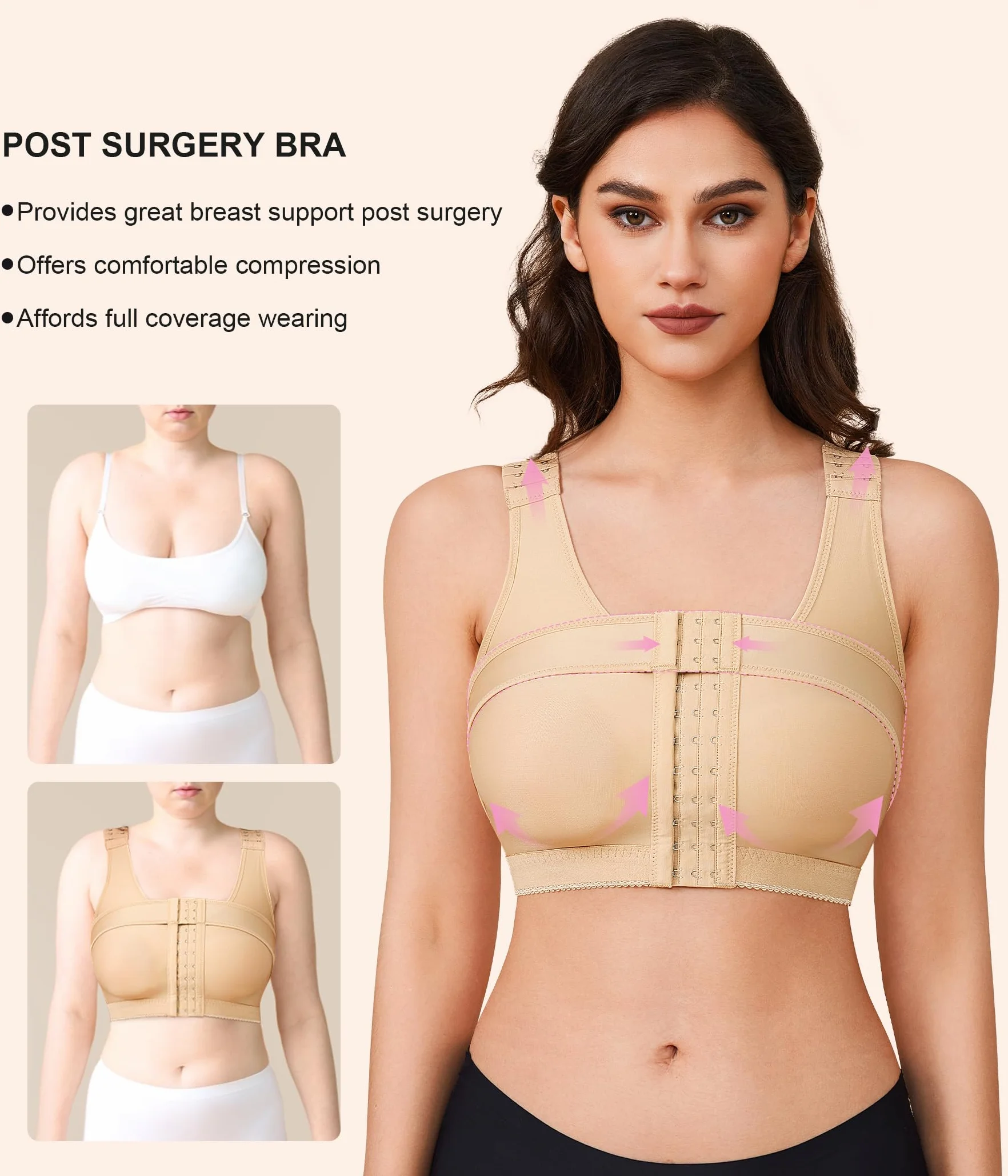 BRABIC Women's Front Closure Bra Post-Surgery Posture Corrector Shaper Tops with Breast Support Band (Beige, L)