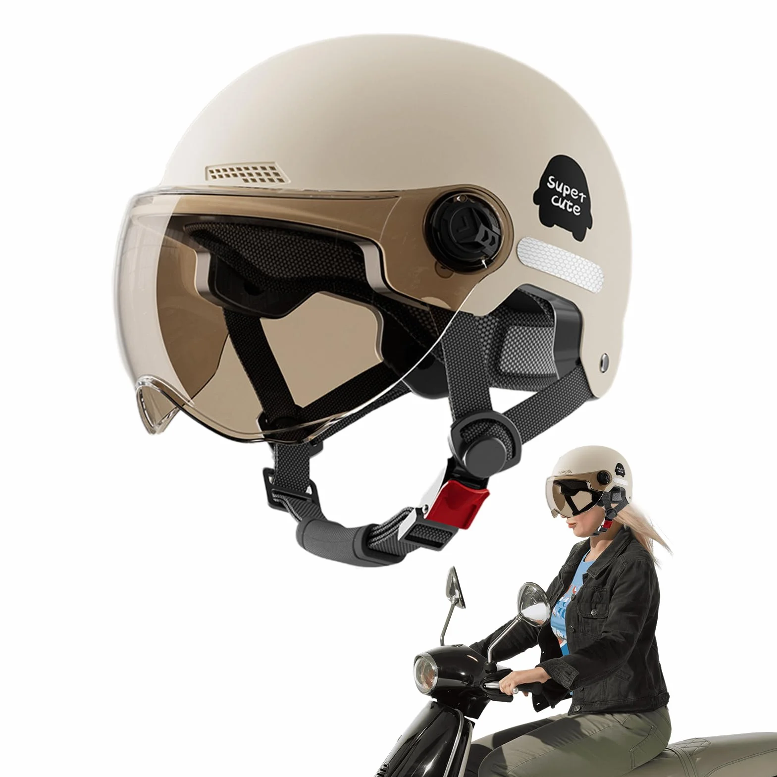 Półnakrycie głowy motocykla, wielofunkcyjny kask ochronny z osłoną przeciwsłoneczną, cruiser i czapka do jazdy na skuterze dla mężczyzn i kobiet, lekki ochronny sprzęt uliczny, 40-60 cm