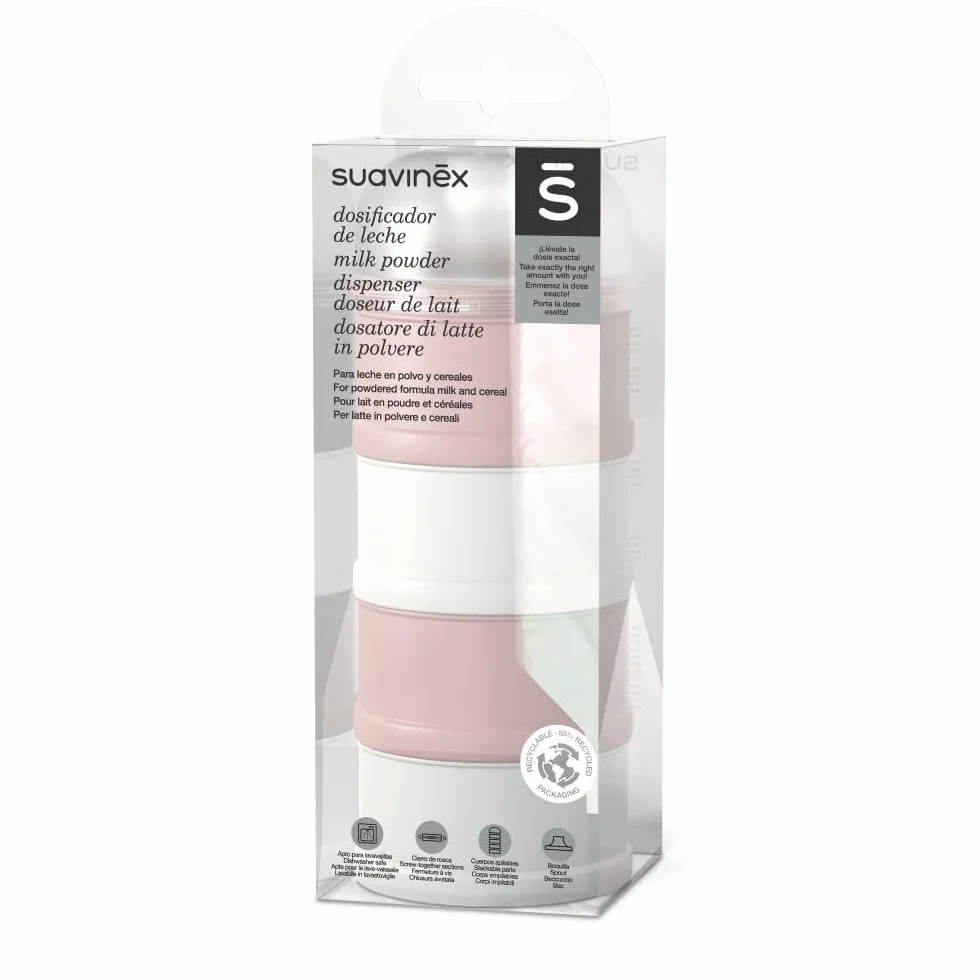 Suavinex 308021 Dozownik Mleka w Proszku, Różowy, 4 Przegródki