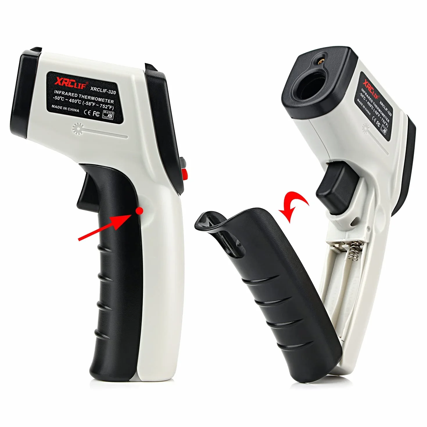 Termometr laserowy pistolet do gotowania, nie jest przeznaczony do pomiaru temperatury u ludzi. Laserowy pistolet do pomiaru temperatury na podczerwień, w zakresie od -50°C do 400°C. Bezdotykowy,