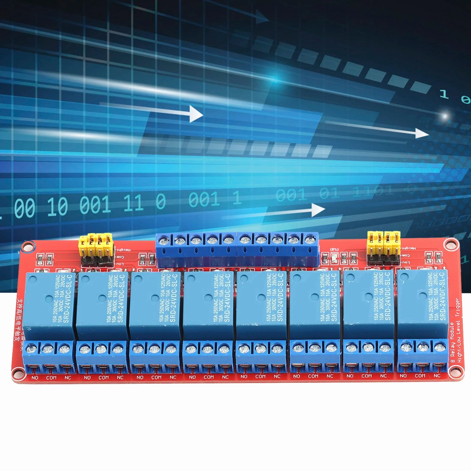 8-kanałowa Płytka Modułu Przekaźnika Transoptorowego, Duża zdolność Sterowania, 5 V/12 V/24 V, Konstrukcja Odporna na Uszkodzenia, Wskaźnik Zasilania, 8-kierunkowy Wskaźnik (24V)