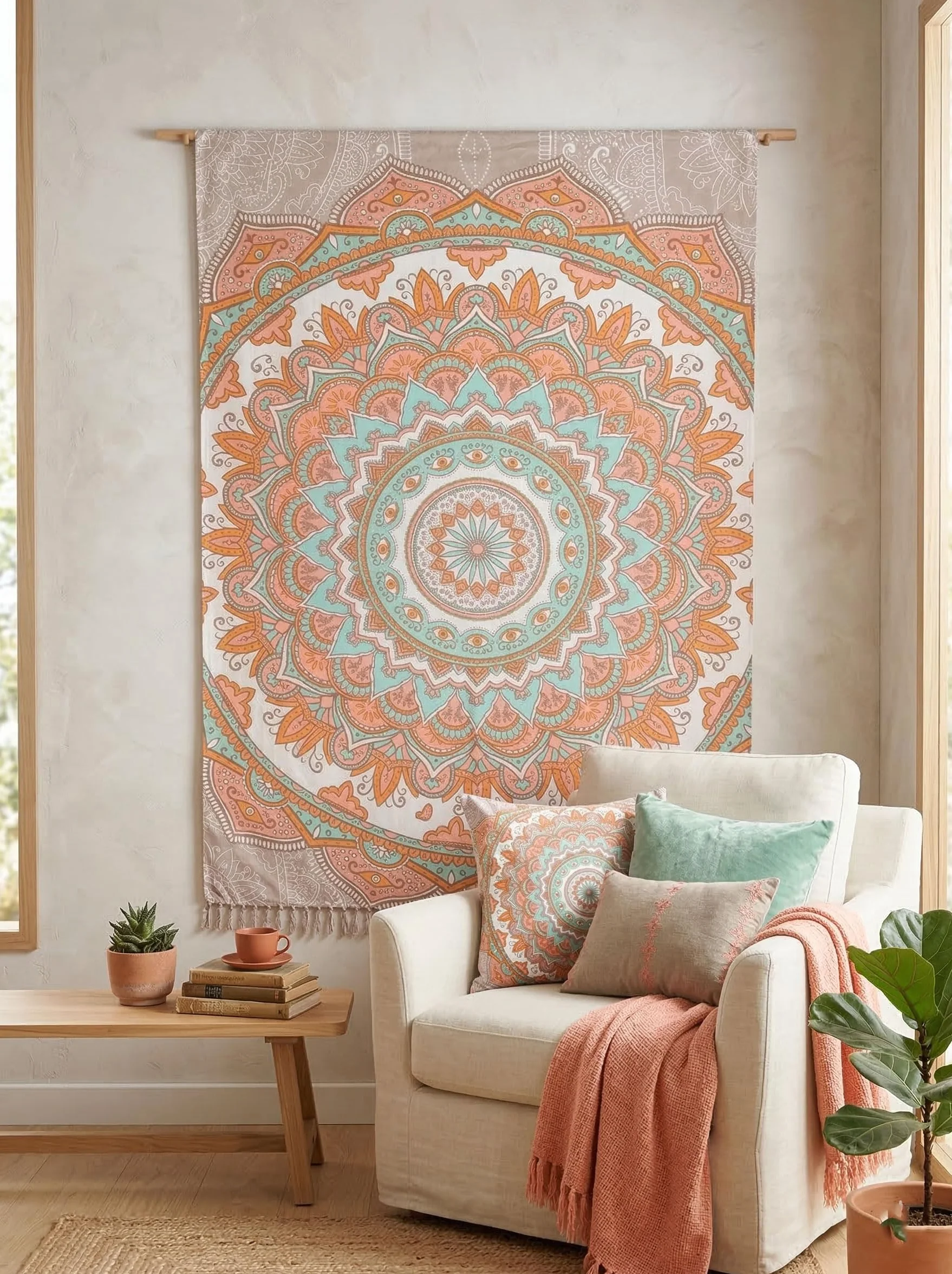 Mandala Life ART Niebieski damski sarong pareo z frędzlami, wysokiej jakości rayon/bawełna, duży ręcznik plażowy, chusta do przewijania, spódnica plażowa, gobelin, chusta do przewijania, chusta na
