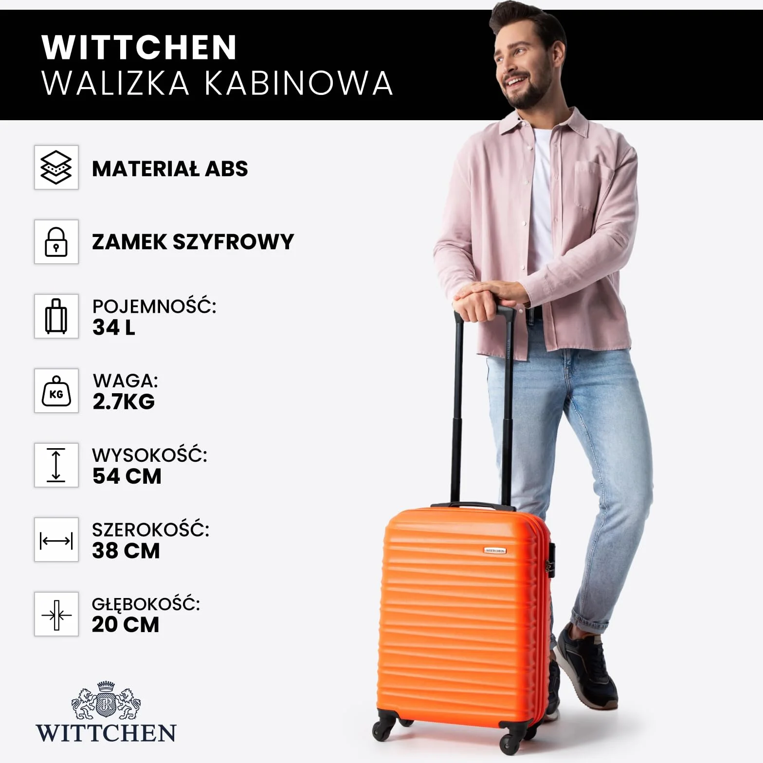 WITTCHEN GROOVE Line Mała walizka kabinowa ABS twardy bagaż pomarańczowy