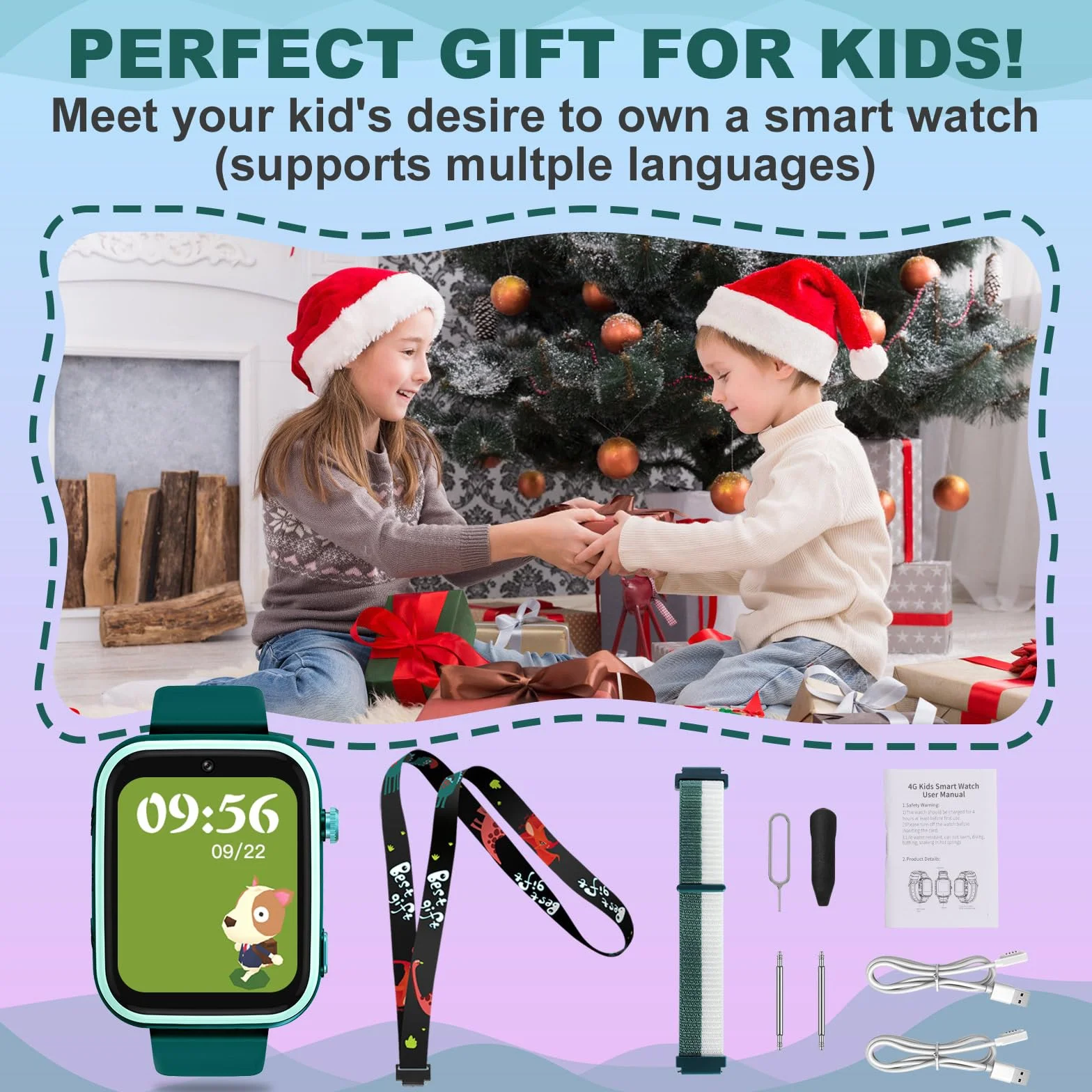OKYUK Smartwatch 4G dla dzieci z GPS, SOS, wodoodporny, T45