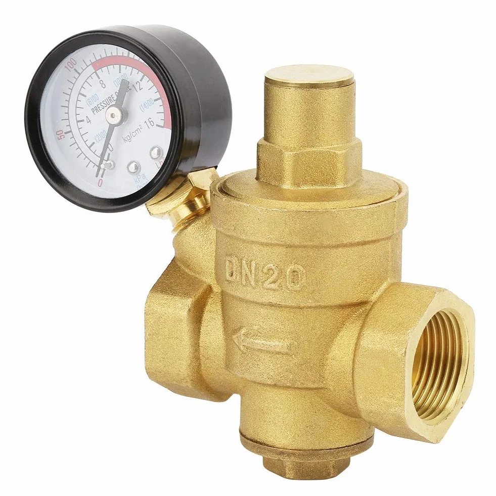 Regulator Ciśnienia Wody, Typ Tłokowy DN20 Regulowany Mosiężny Regulator Ciśnienia Wody z Miernikiem Manometrycznym do Domu Zawór Redukcyjny Ciśnienia Wody w Budynkach Mieszkalnych