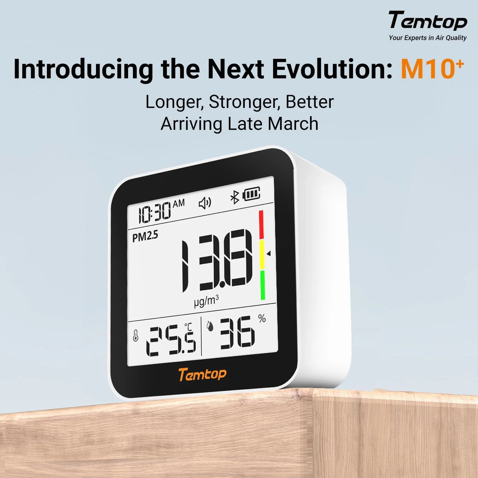 Temtop CO2 Monitor – Miernik Jakości Powietrza M10+, 6-w-1 (PM2.5, VOC, Temperatura I Wilgotność) Z Bluetooth, Miernik Powietrza Do Pomieszczeń Wewnętrznych