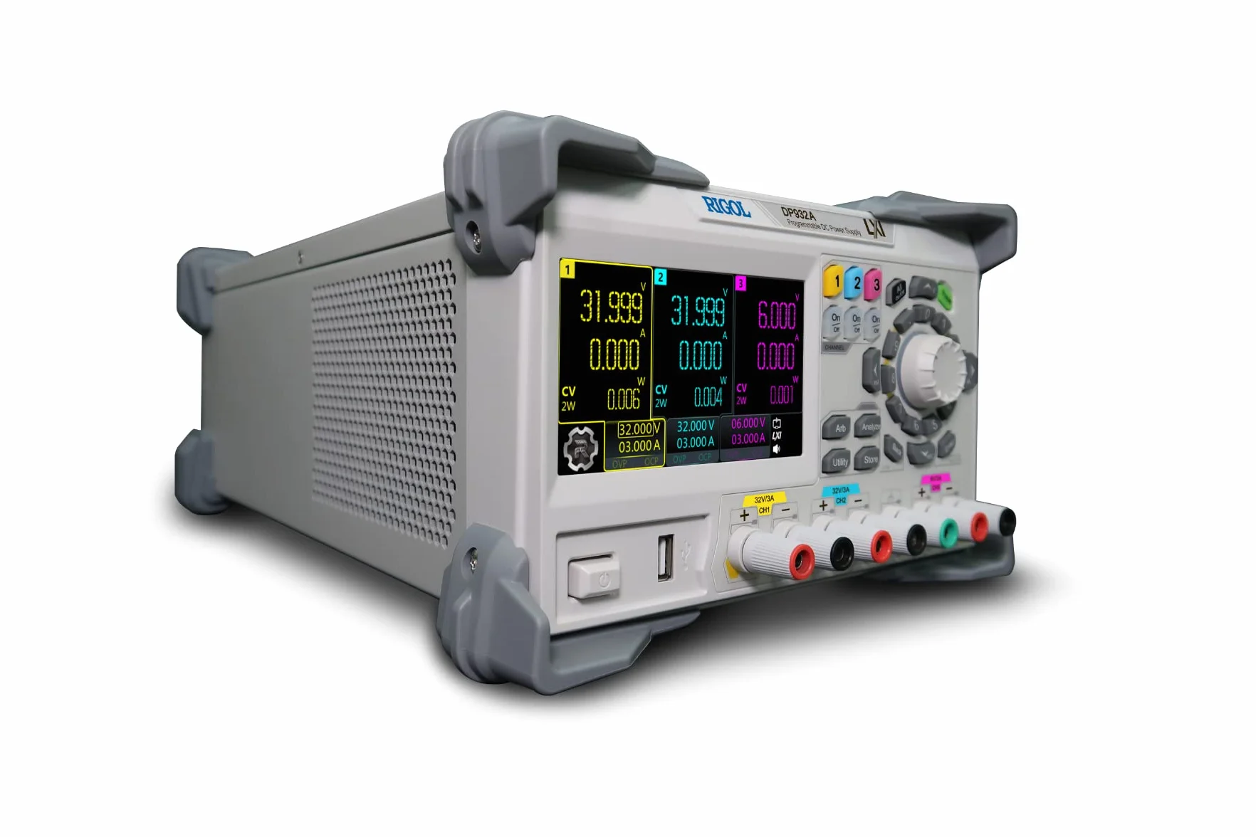 RIGOL Zasilacz laboratoryjny,DP932U Regulowany Zasilacze Laboratoryjne,3 kanały,32V/3A||32V/3A||6V/3A,Rozdzielczość 10mV/1mA,Automatyczne połączenia szeregowe/równoległe
