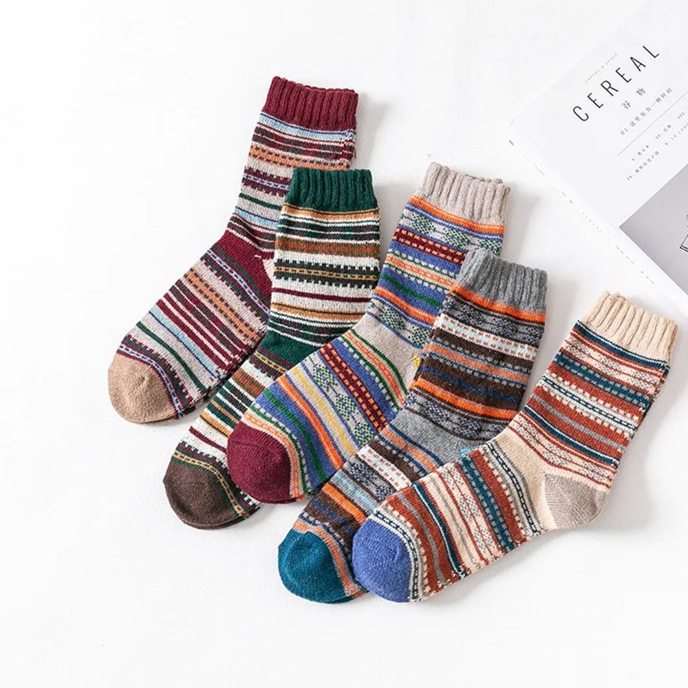 Jesień zima mężczyźni pogrubione ciepłe Harajuku retro moda codzienne wełniane skarpety śnieg skarpety (kolor: A Rozmiar: 39-45) (kolor: B, rozmiar: 39-45)