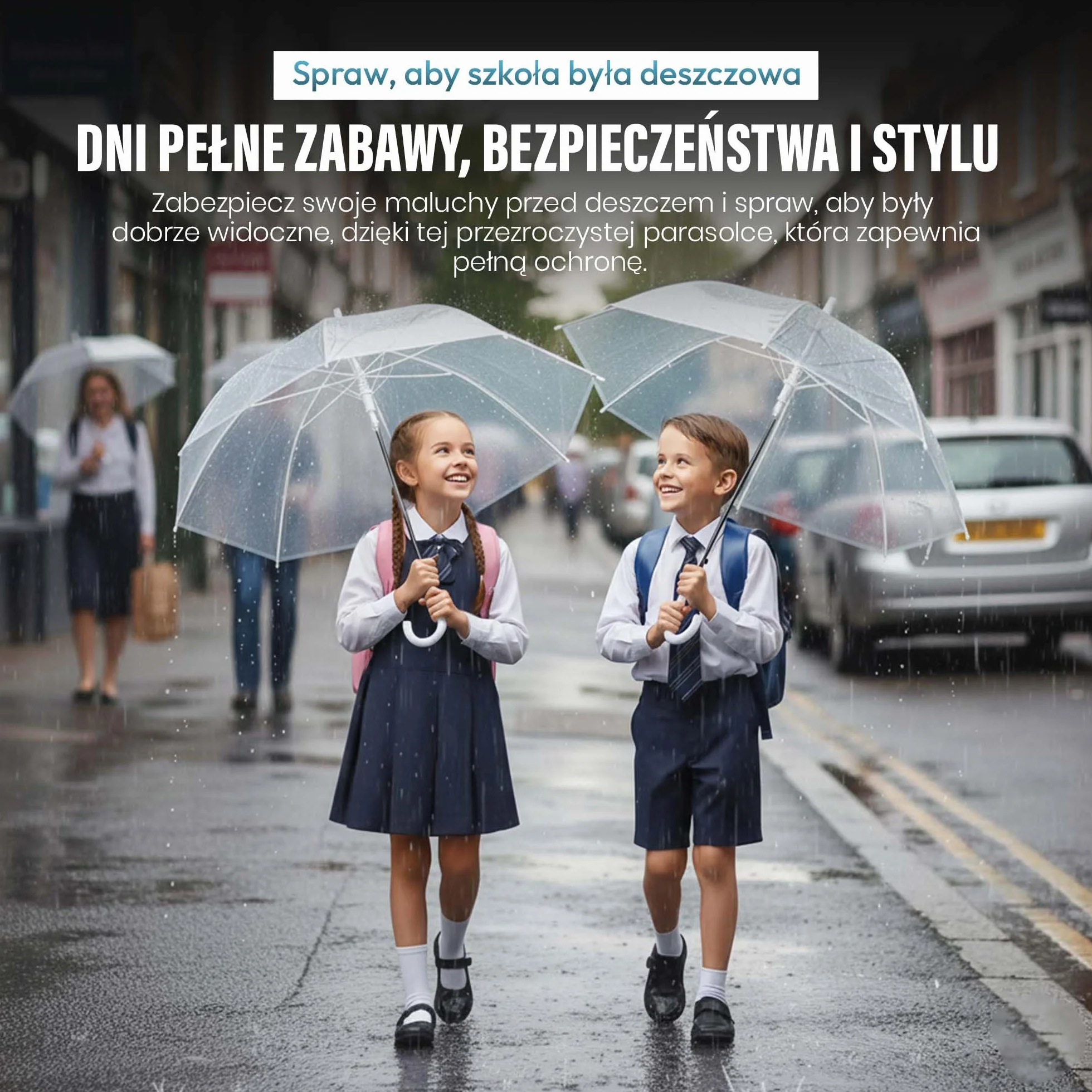 Parasol przezroczysty biała laska Ø 100-130 cm elegancki