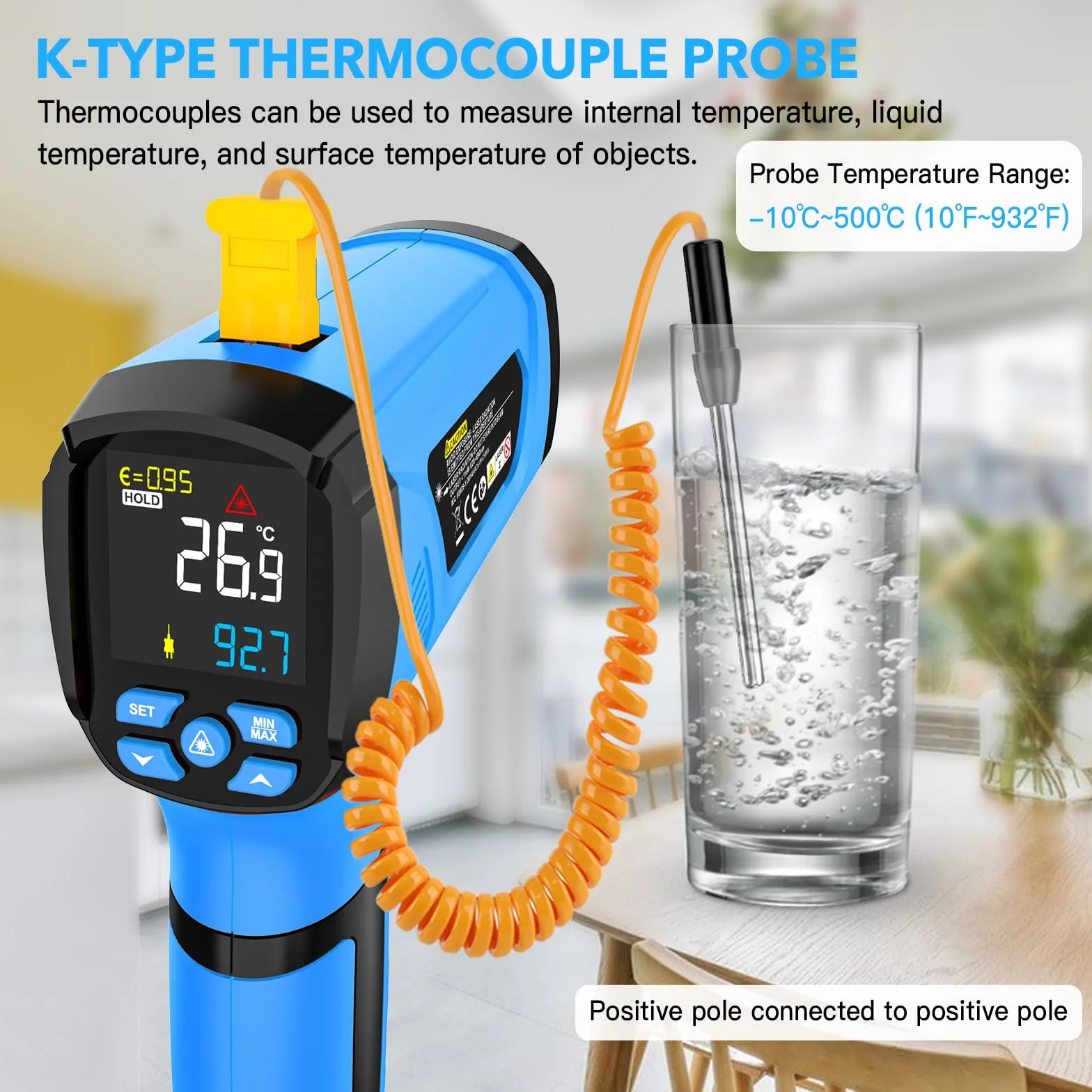 Termometru na Podczerwień Pirometr MESTEK 50:1 Pistolet Temperaturowy, -40℃ do 1600℃ Termometr Laserowy z Kolorowym LCD do Przemysłowego Wytopu Metali Kucia HVAC,Regulowana Emisyjność