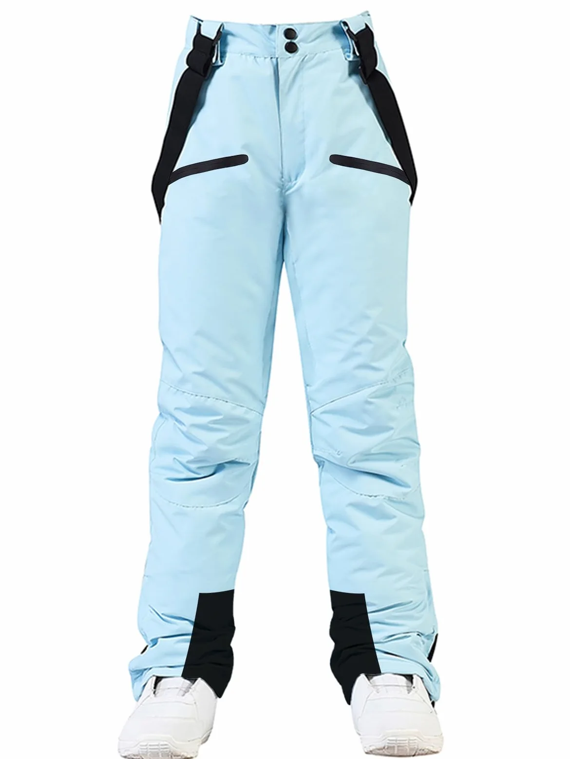 HOUZONIY Spodnie narciarskie dla kobiet, termiczne spodnie snowboardowe, spodnie outdoorowe dla kobiet, regulowany ściągacz, ze zdejmowanymi szelkami, odzież narciarska