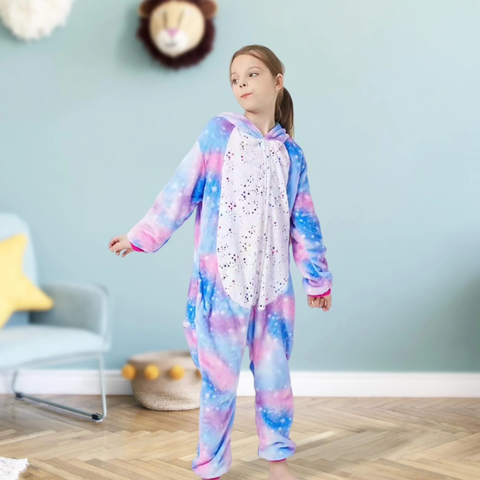 Jednorożec kombinezon do spania dla dziewcząt z kapturem Onesie