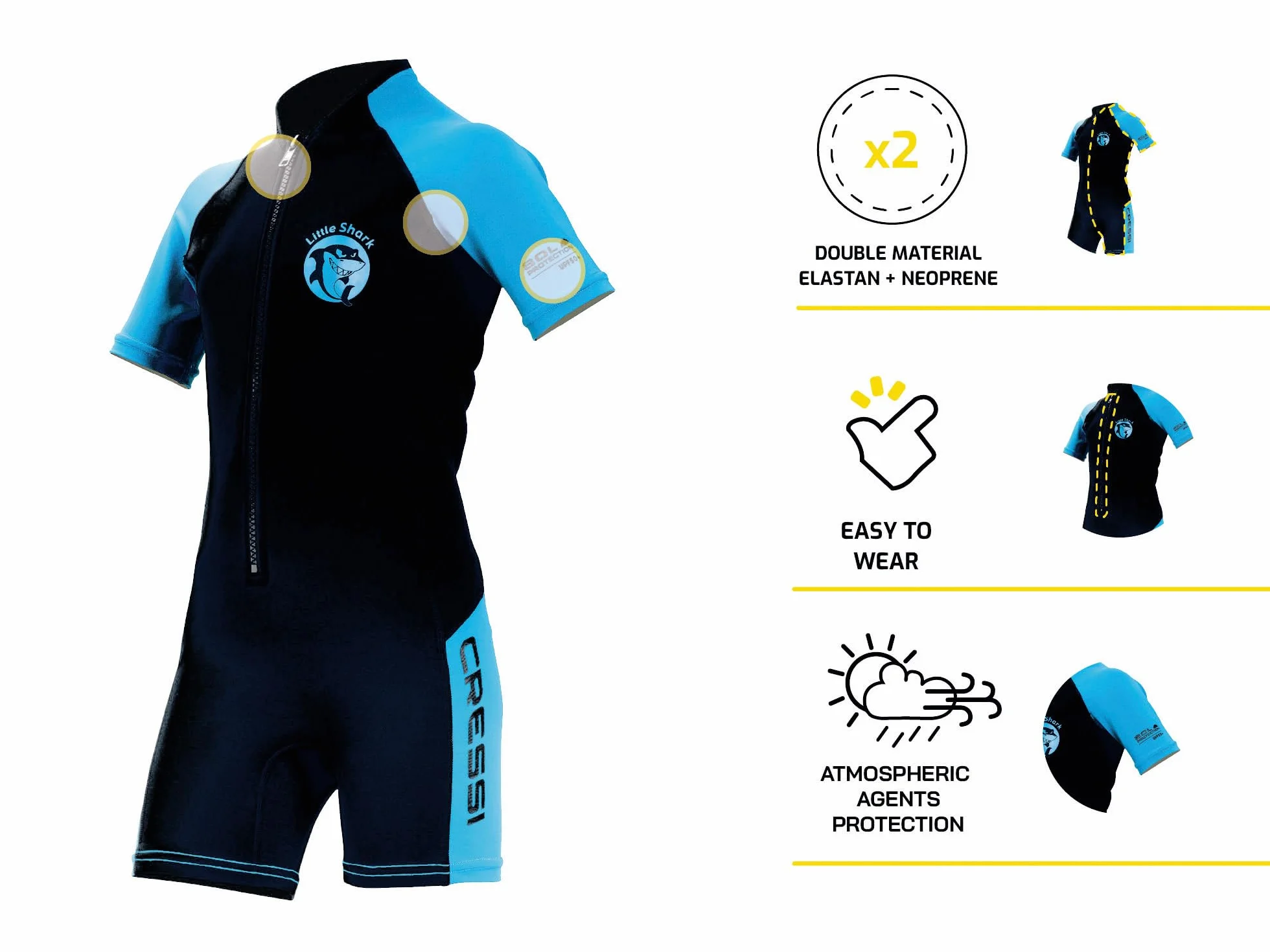 Cressi Unisex-Youth Little Shark Shorty Wetsuit Pianka Z Neoprenu Dla Dzieci,Czarny/Niebieski,8 Lat,Dg003505