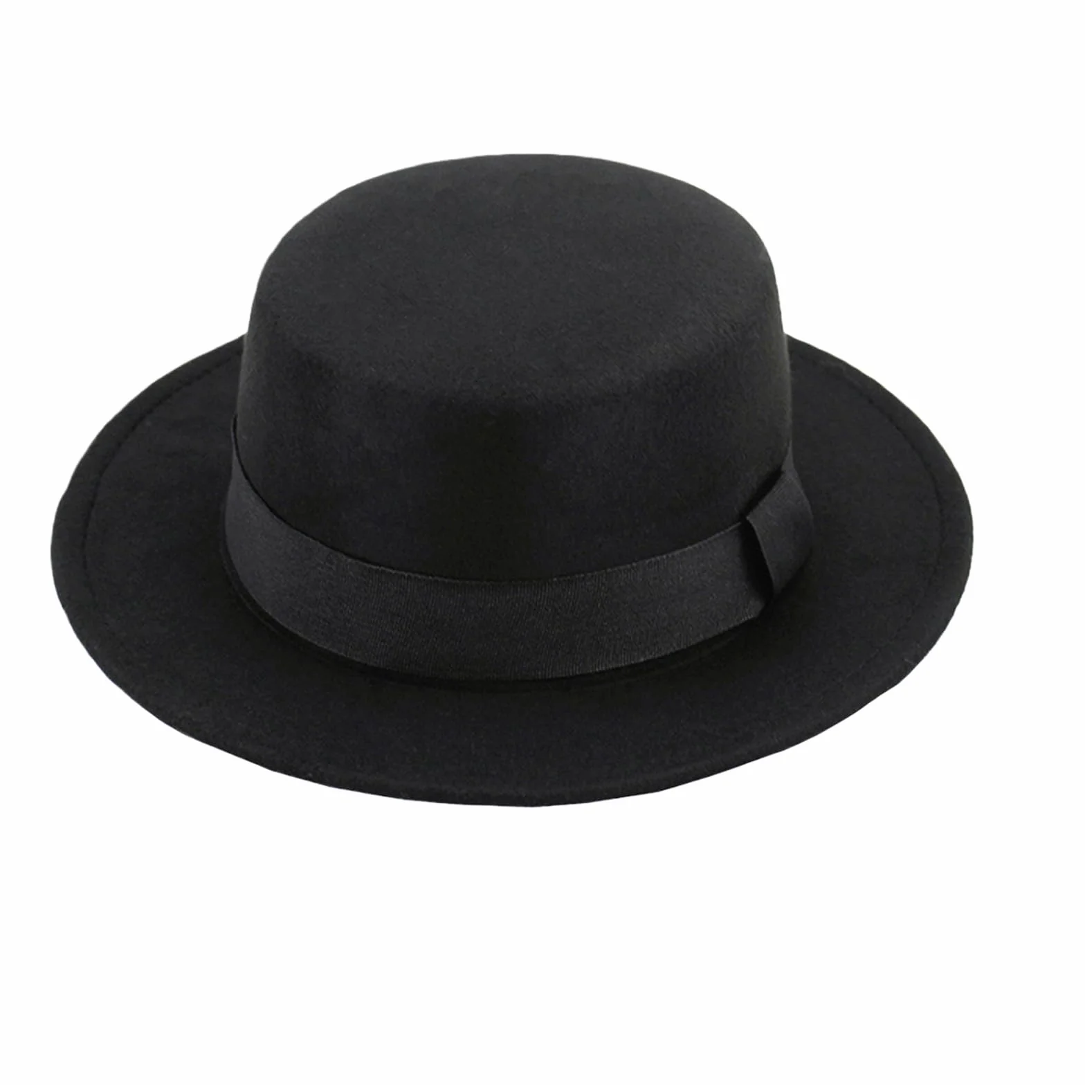 Moda czarna klasyczna mieszanka wełny płaski daszek elegancka czapka Fedora styl panama czapka typu melanż kapelusz z paskiem wstążkowym
