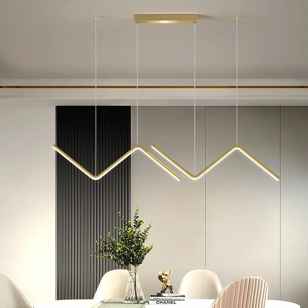 Żyrandol liniowy LED, geometryczna lampa wisząca, nowoczesna lampa sufitowa, tryb 3 kolorów, oświetlenie wyspy kuchennej, 26 W, żyrandol do jadalni, sypialni, biura