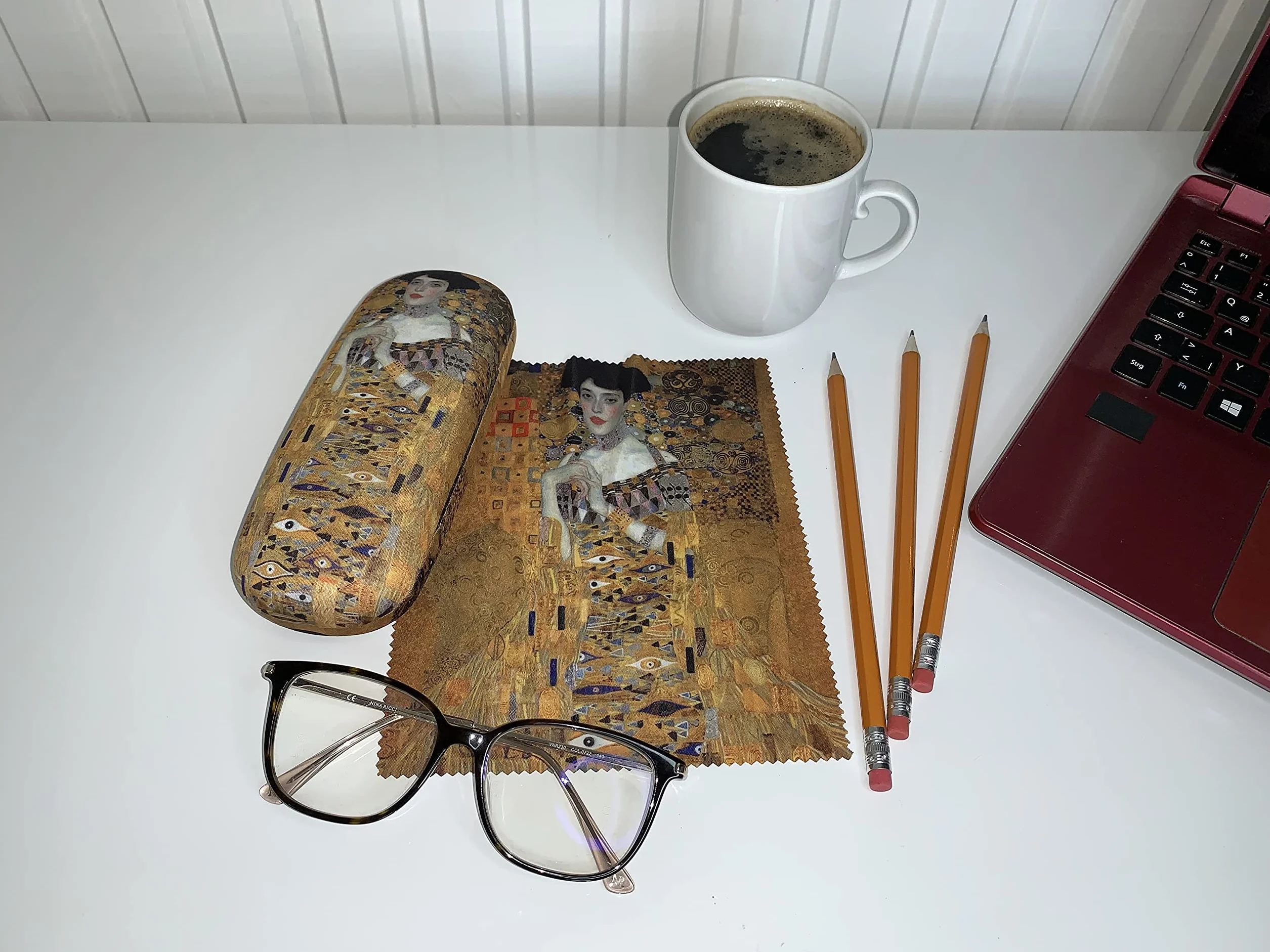 VON LILIENFELD futerał na okulary Gustav Klimt Adele okulary mikrofibra ściereczka do czyszczenia okularów pudełko na okulary solidny futerał pokryty tkaniną