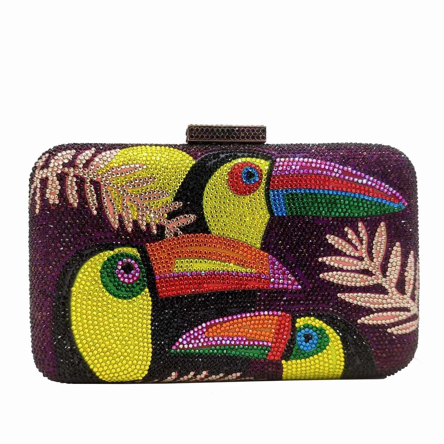 Boutique De FGG Mini tukan ptak kryształowe kopertówki dla kobiet, wieczorowe torebki minaudiere, na imprezę ze strasem kopertówka