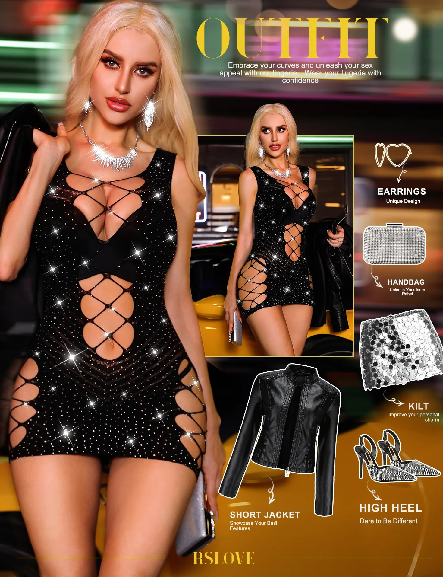 RSLOVE Damskie jednoczęściowe body bielizna nocna koszulka mini sukienka