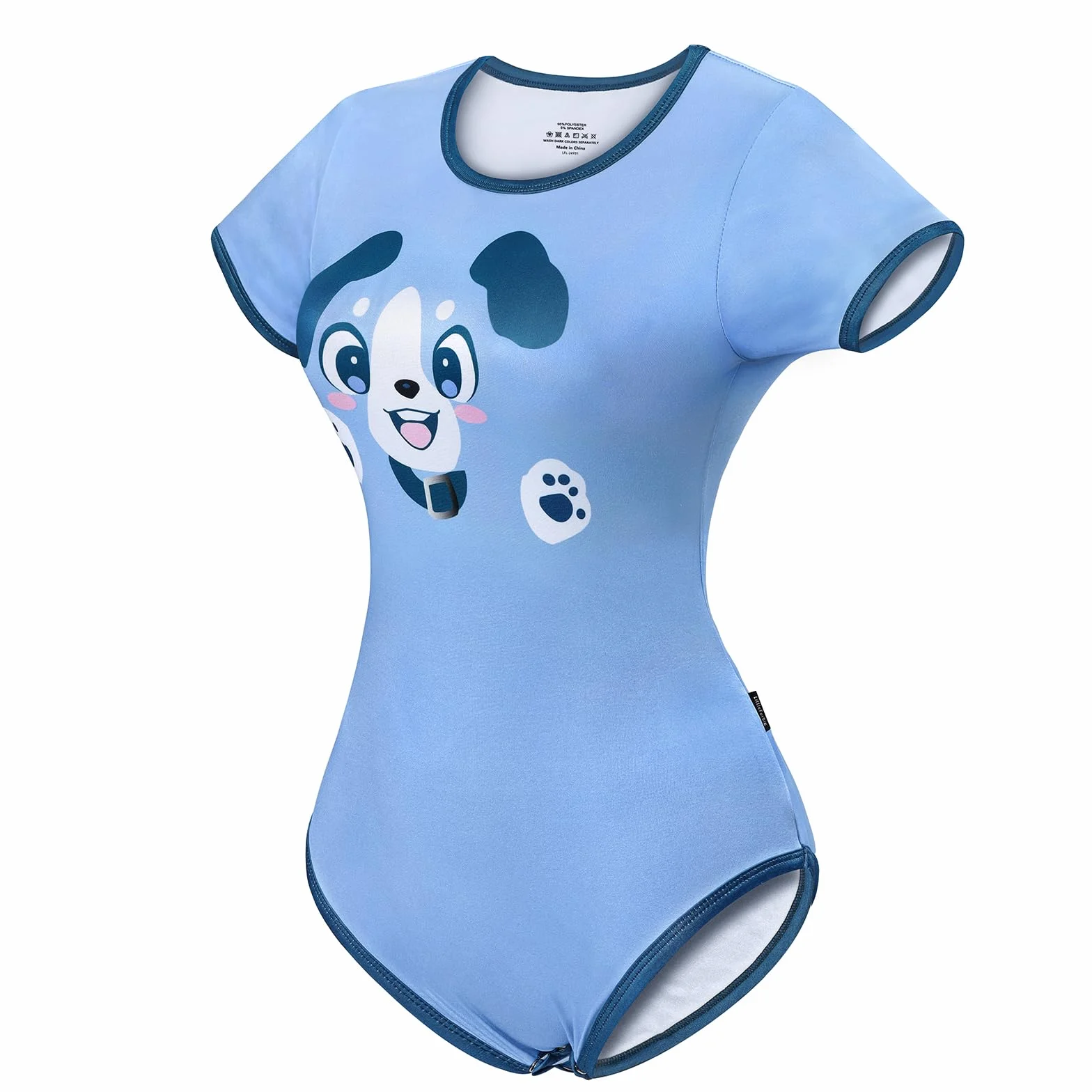 LittleForBig Jedwabisty kombinezon jednoczęściowa piżama body - Little Blue Onesie Body Pure Puppy Pattern