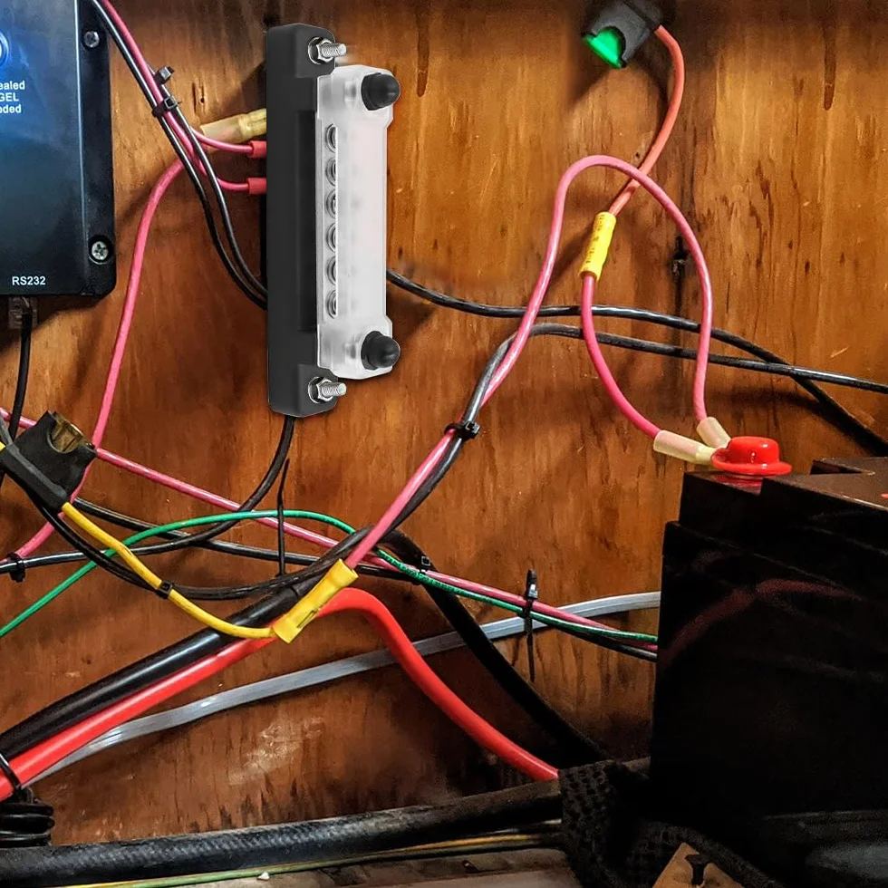 mizikuu 2 sztuki szyn kolekcjonerskich, 12 V-48 V DC 150 A, blok rozdzielaczy z 6 bolcami zaciskowymi M4 i 2 bolcami M6 z pokrywą, blok szyn zbiorczych, zacisk śrubowy do samochodów ciężarowych, łodzi
