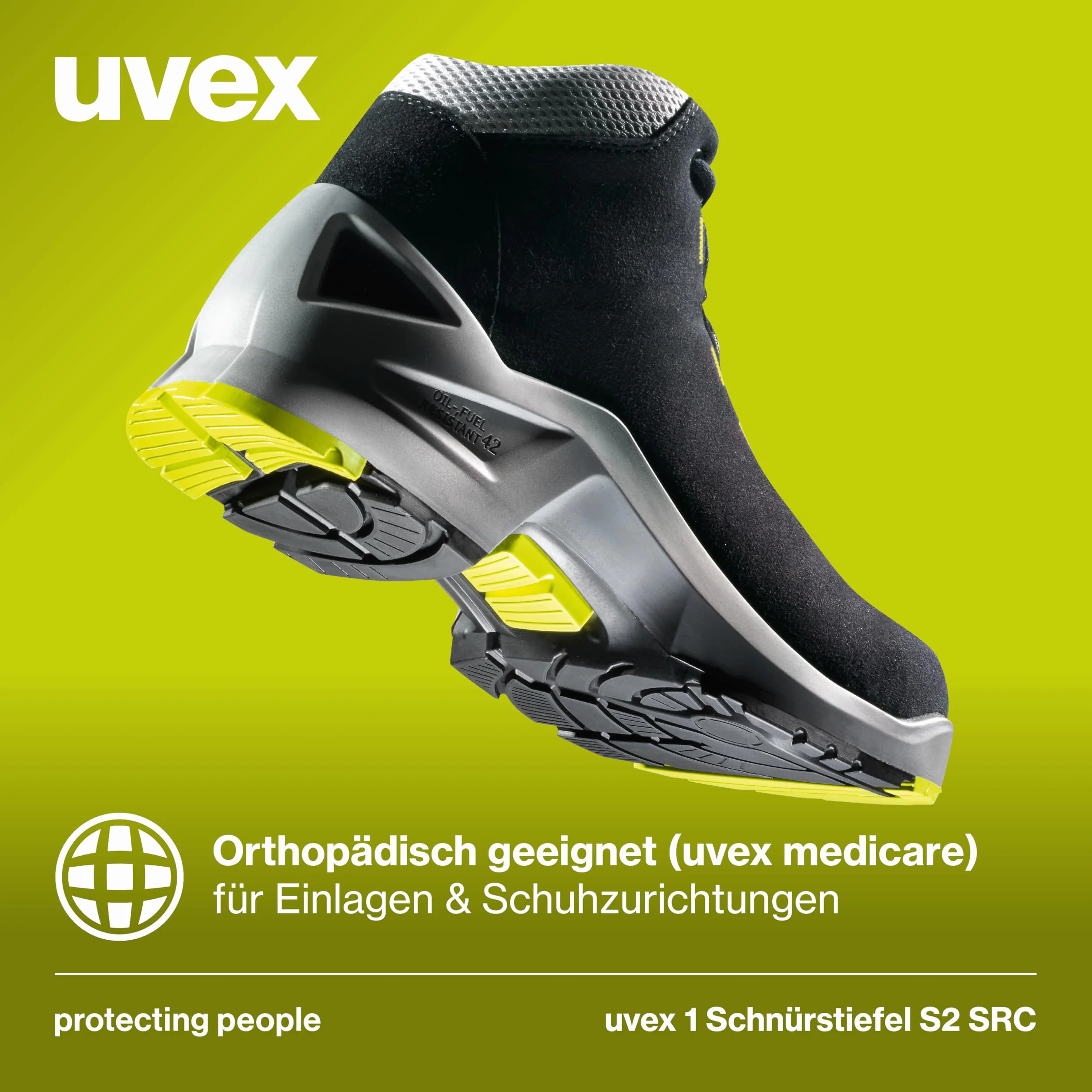 Uvex 1 x buty ochronne S2 czarno-?ó?te, buty robocze dla kobiet i m??czyzn, wodoodporne, oddychaj?ce, podeszwa ESD, rozmiar: 42