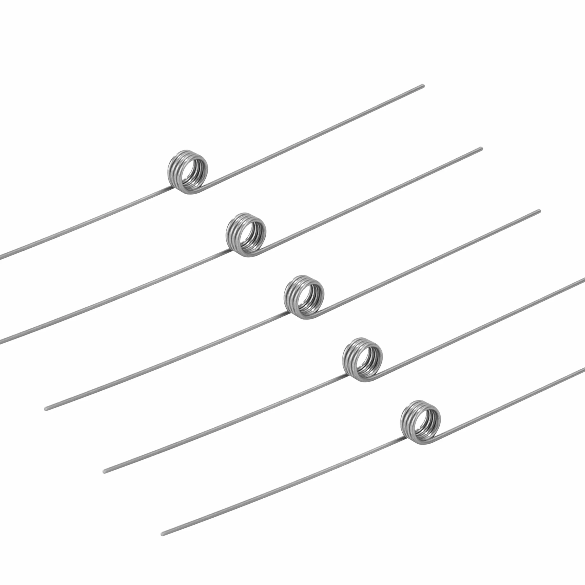 10 sztuk sprężyn skrętnych ze stali nierdzewnej, średnica drutu 0,5 mm, średnica wewnętrzna 3 mm, długość ramienia 30 mm, kąt 180°, 4 obroty proste 0,5x3x30 mm