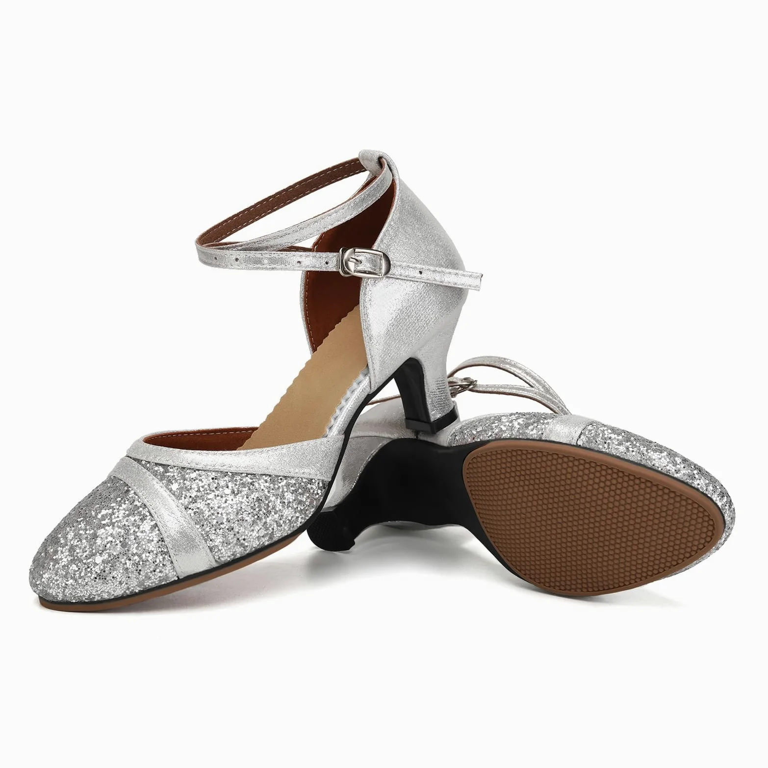 Damskie Buty do Tańca Towarzyskiego Zamknięty Nosek Salsa Tango Latin Niskim Obcasie Buty do Tańca