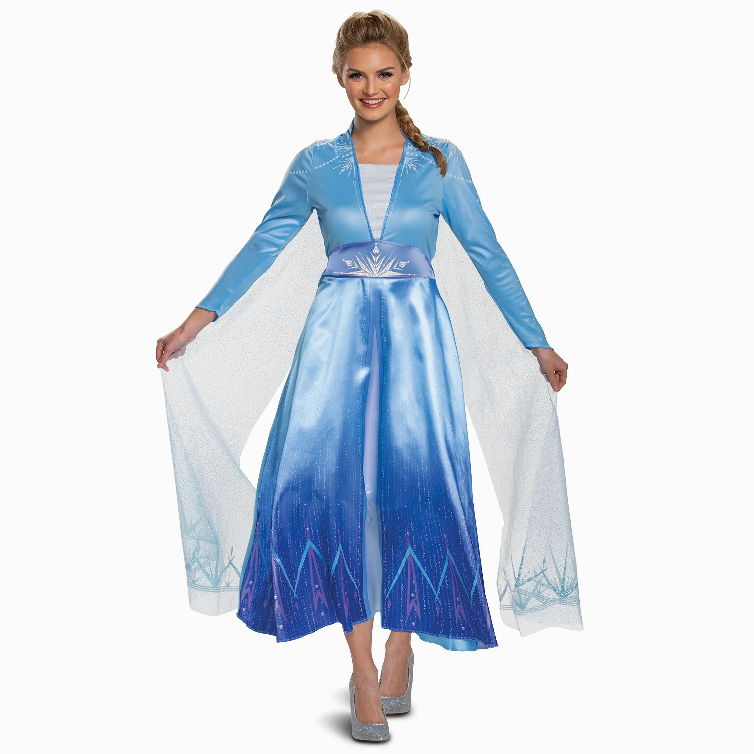 Disguise Damski kostium Disney Elsa Frozen 2 Deluxe dla dorosłych, niebieski, mały