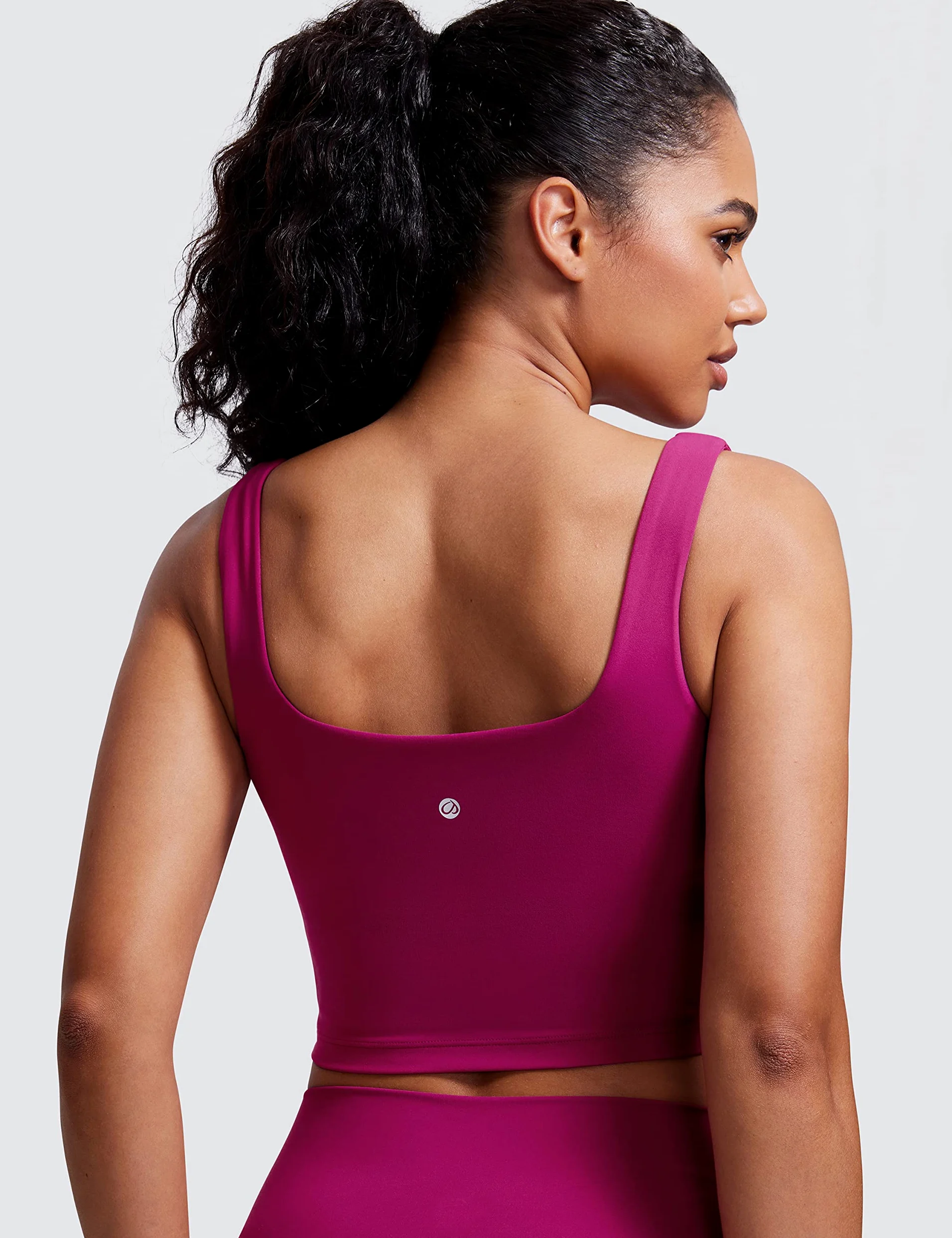 CRZ YOGA Biustonosz sportowy Butterluxe dla kobiet z wysokim dekoltem i długim rękawem – krótki top do ćwiczeń z usztywnianymi plecami w kształcie litery U i wbudowanymi wkładkami
