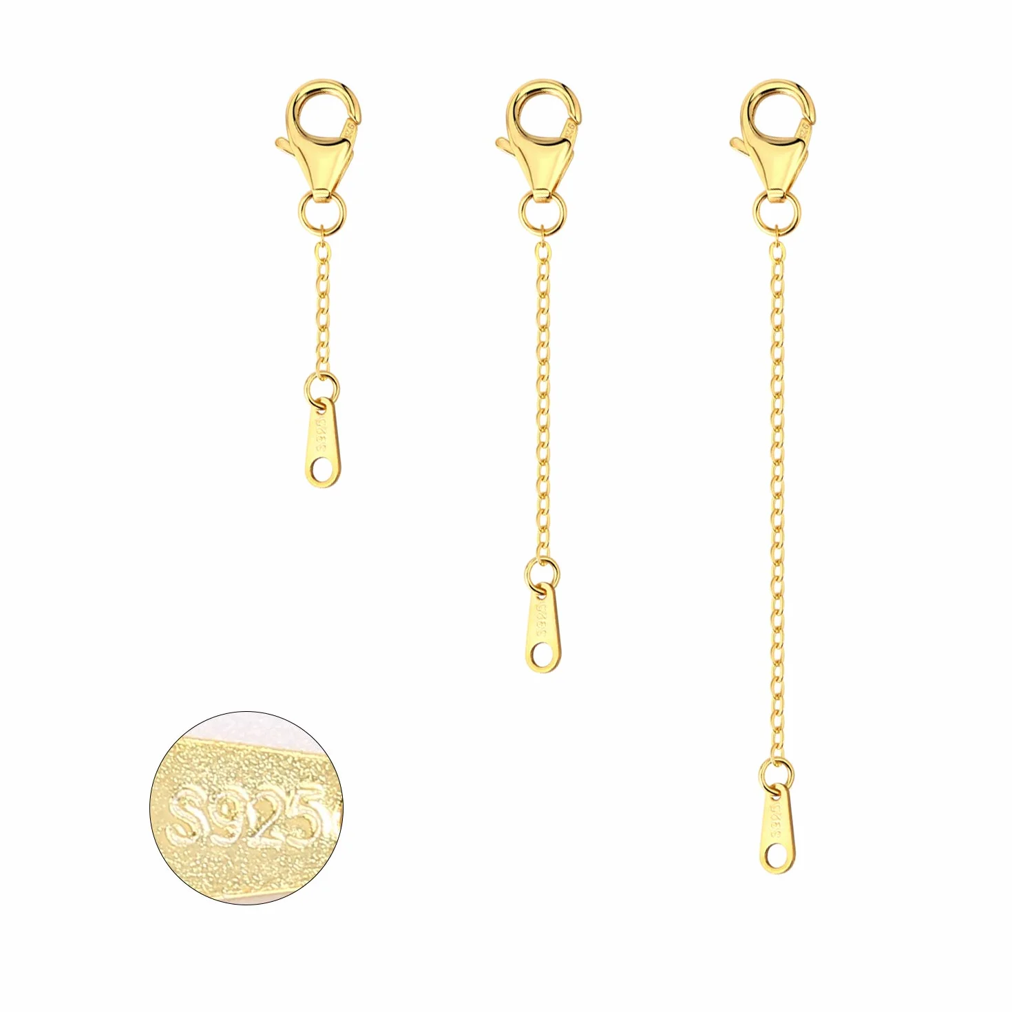 ALEXCRAFT Przedłużacz naszyjnika, pozłacany, srebro wysokiej próby 925, 3 szt., przedłużka łańcuszka, choker, bransoletka przedłużająca do produkcji biżuterii (3 x 3 cale)