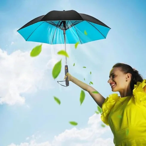 Przenośny parasol przeciwsłoneczny 3 w 1 z wentylatorem i mgłą, UV SPF 50, funkcja chłodzenia na kemping na świeżym powietrzu i na plażę