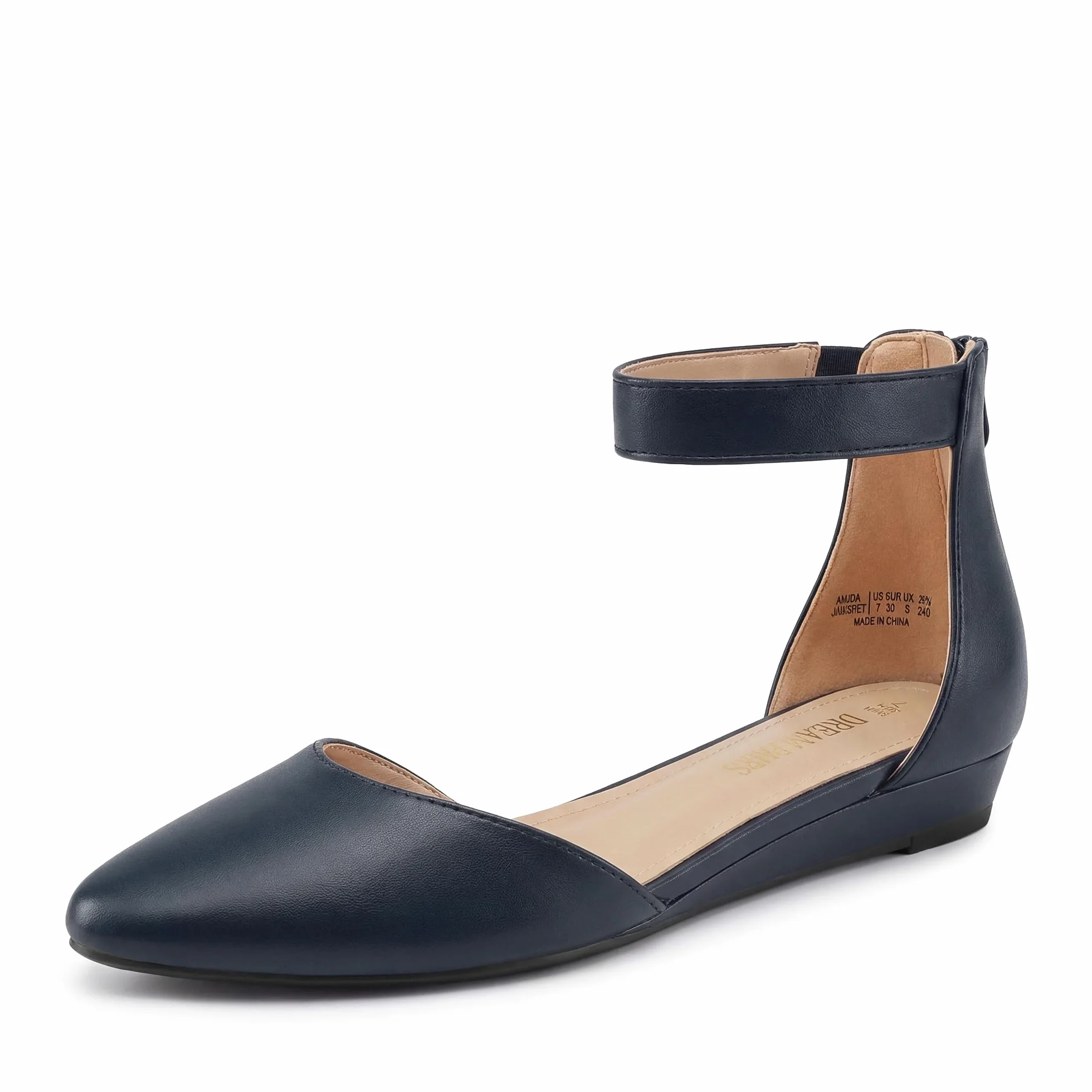 DREAM PAIRS Damskie niskie koturny okrągły nosek sukienka z paskiem na kostkę wygodne buty na co dzień płaskie buty