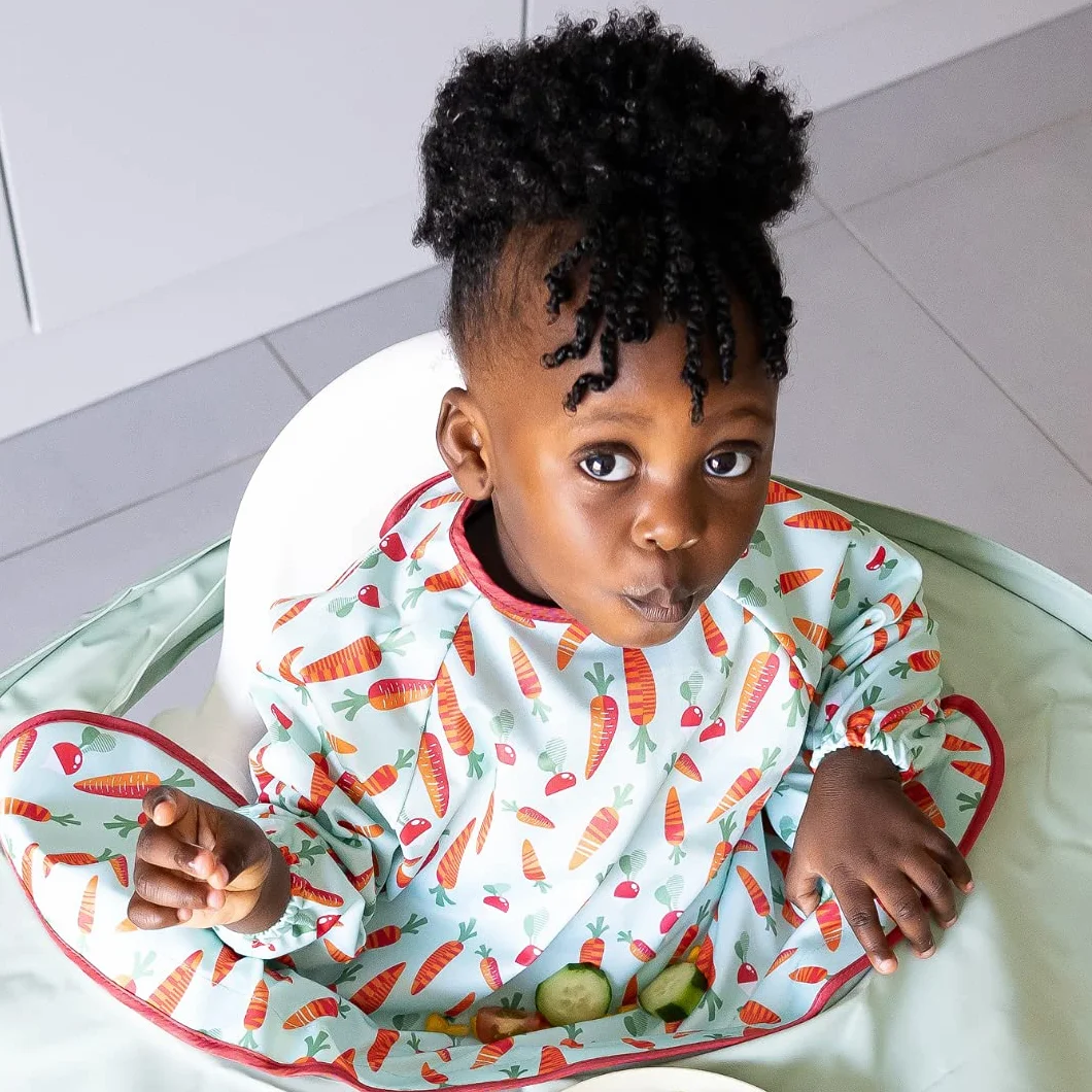 Tidy Tot Coverall Śliniak z rękawami, dwupak regulowany krój, śliniak do wprowadzania stałego pokarmu, BLW, wodoodporny śliniak mocowany do tacy