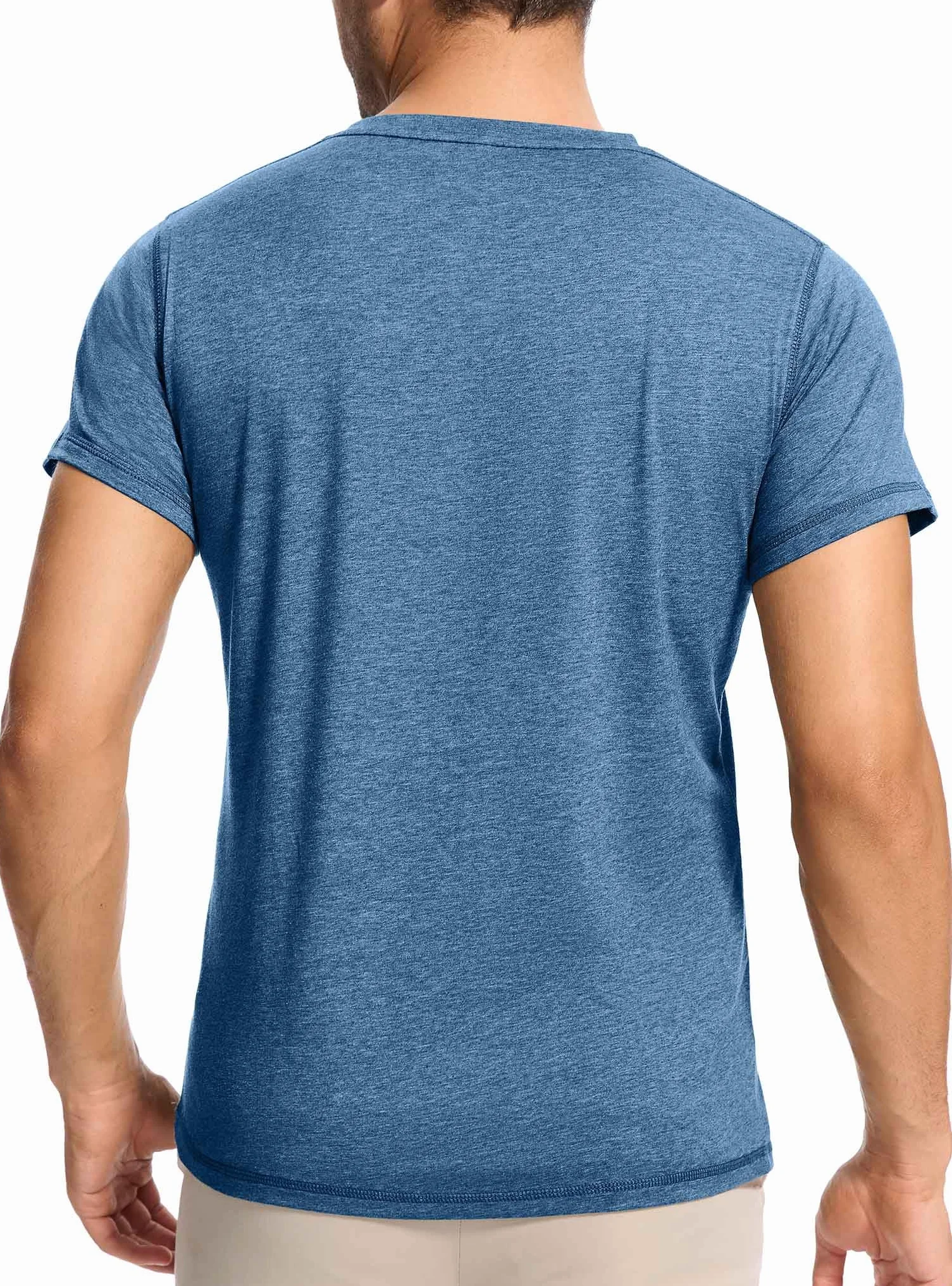 Męski T-shirt z 3 guzikami, jednokolorowy, Henley, koszulka polo | bawełna z krótkim rękawem i kołnierzem koszulowym