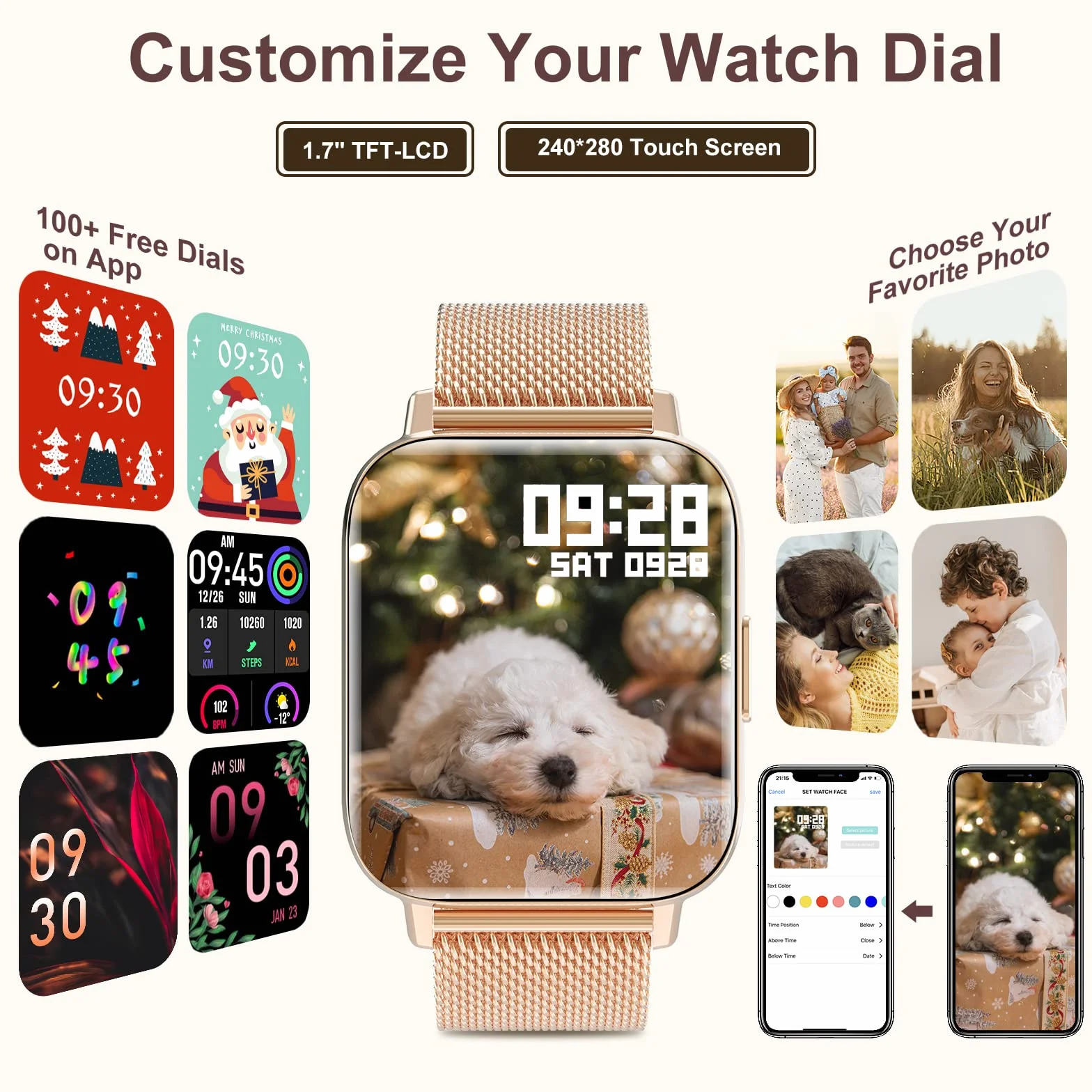 Smartwatch Damski z Pomiar Tętna, SpO2, Krokomierz, 8 Trybów Sportowych, Android iOS