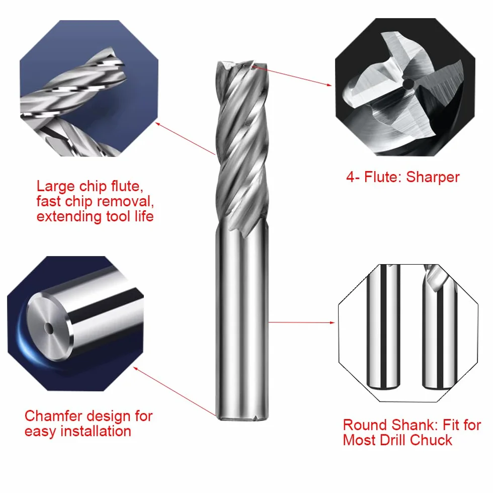 ASNOMY Frez trzpieniowy HSS 6mm tokarka CNC prosty trzpień 6mm, 4-rowkowy frez spiralny ostrze zestaw frezów trzpieniowych wiertło frez końcowy bit frezarski