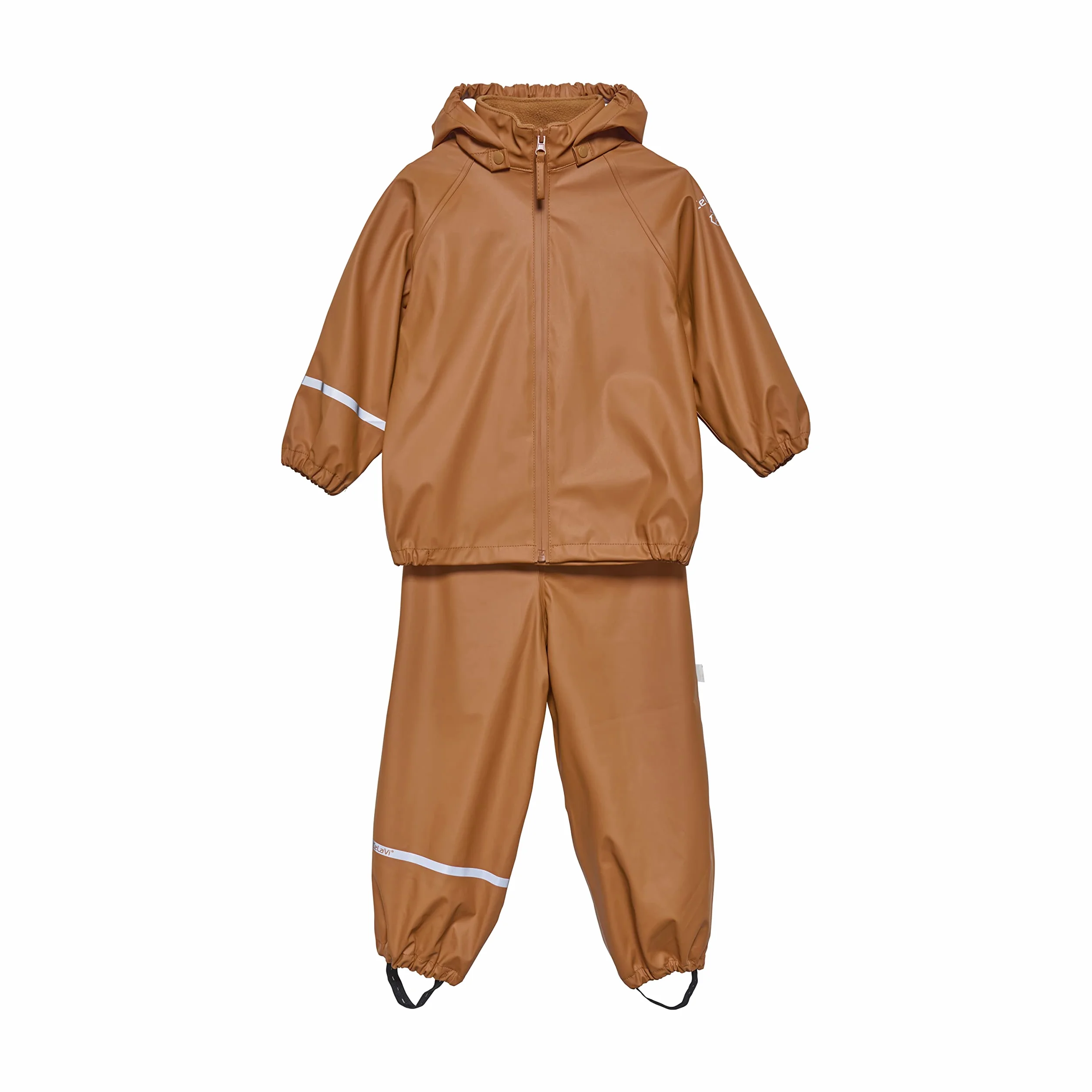 Celavi Unisex Kids Basic Rainwear Set-Recycle PU Rain Jacket, Amber Brown, 100, brązowy, 100